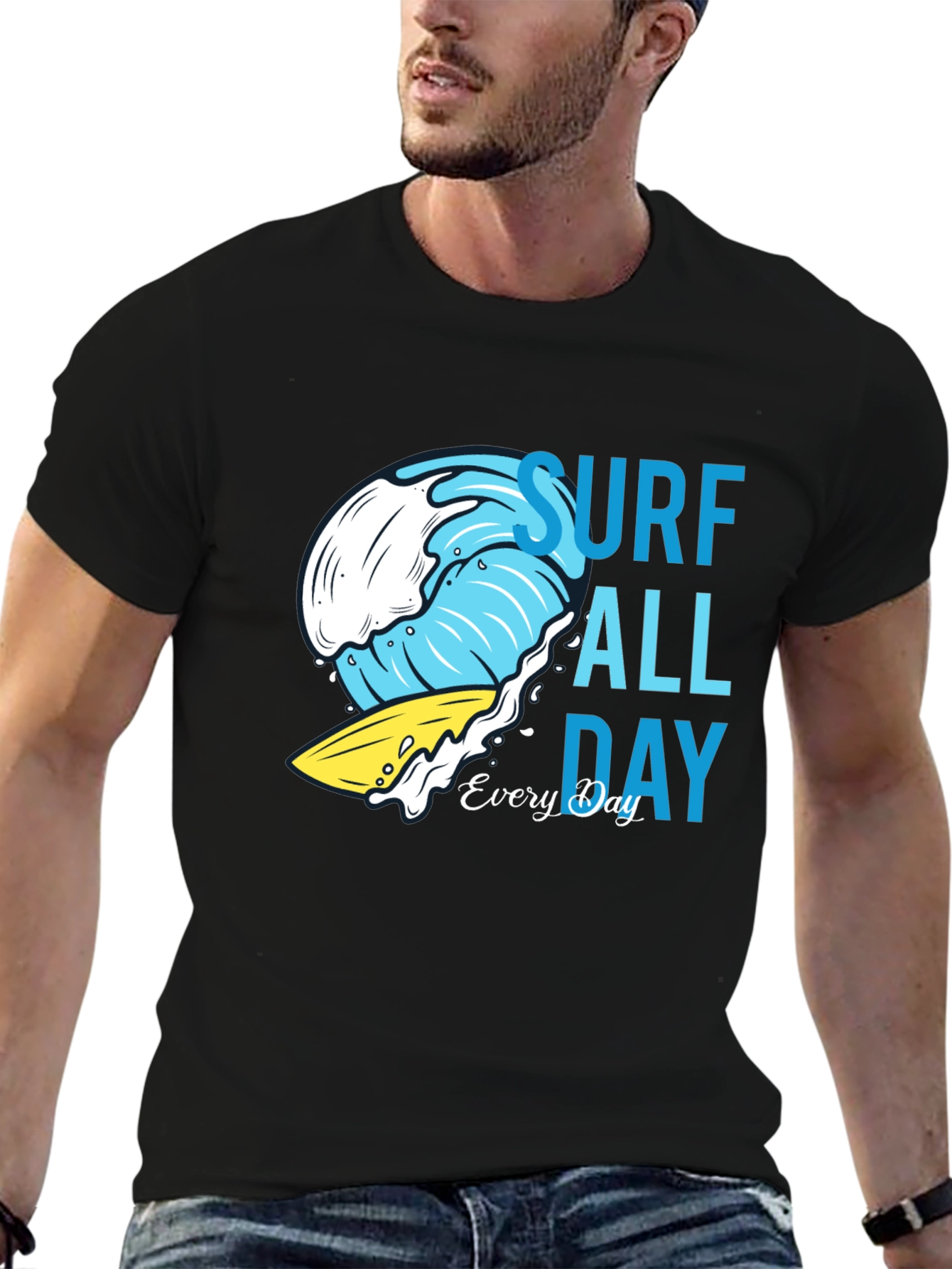 Camiseta Negra Estampada Surf Todo el Día