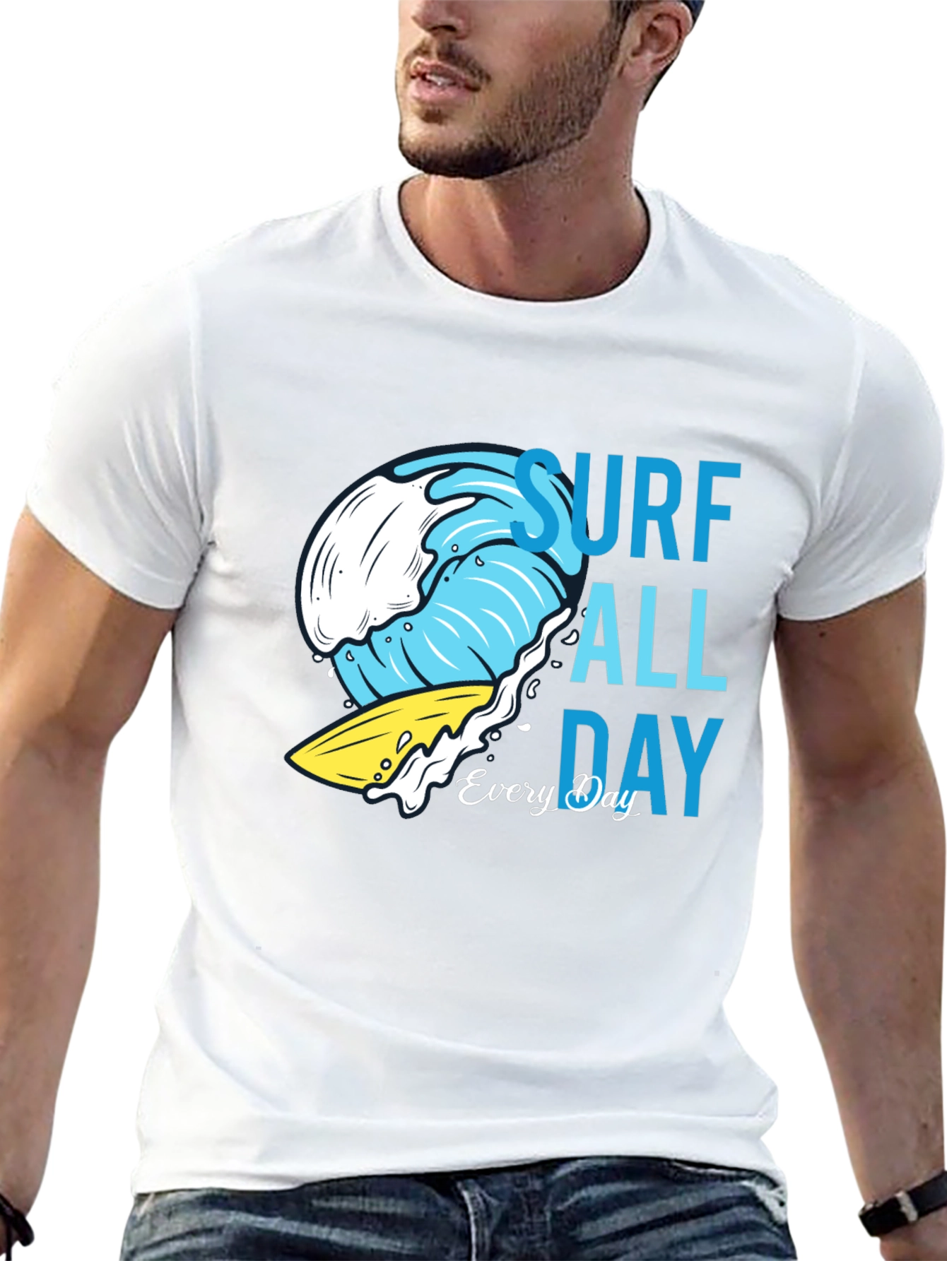 Camiseta Negra Estampada Surf Todo el Día