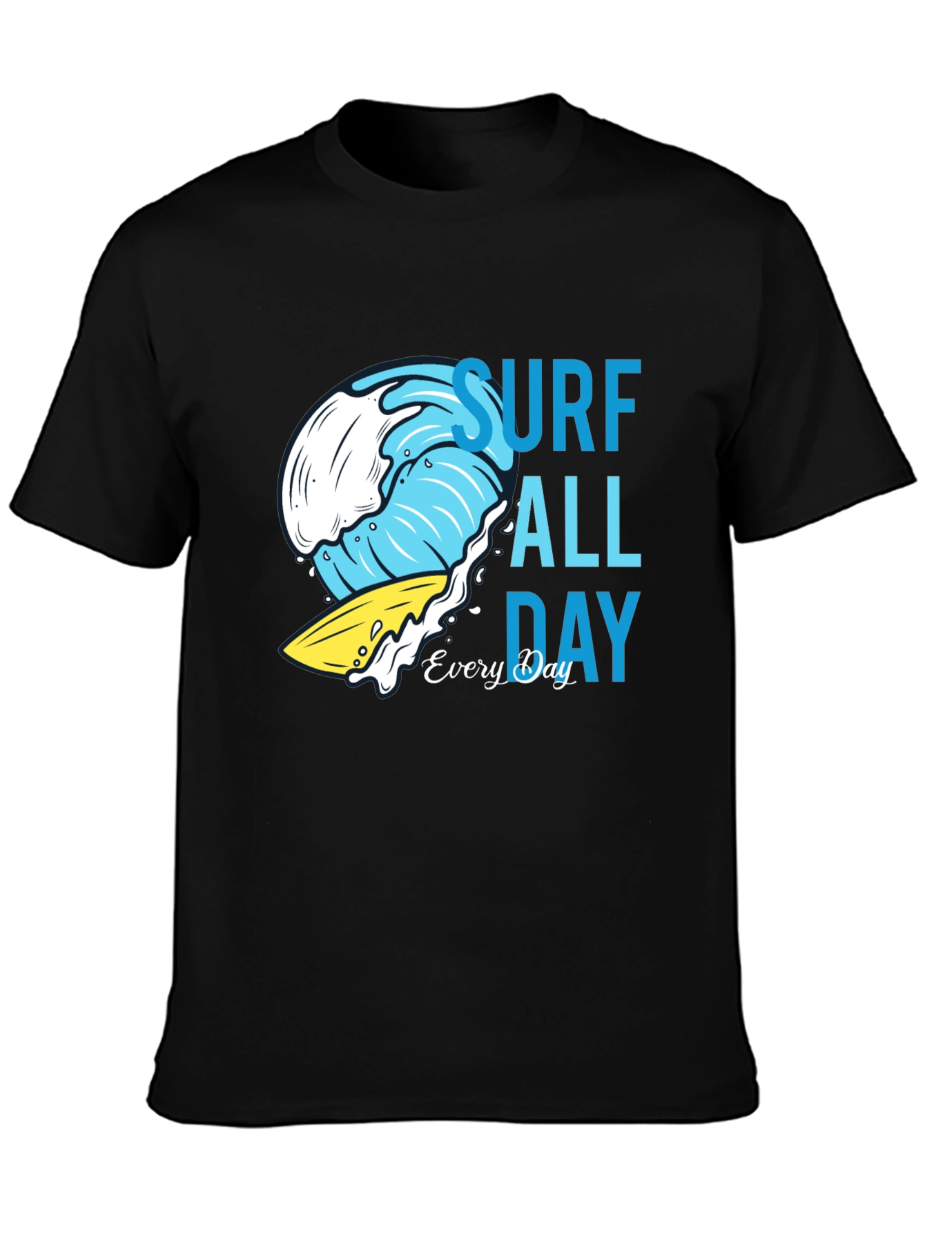 Camiseta Negra Estampada Surf Todo el Día