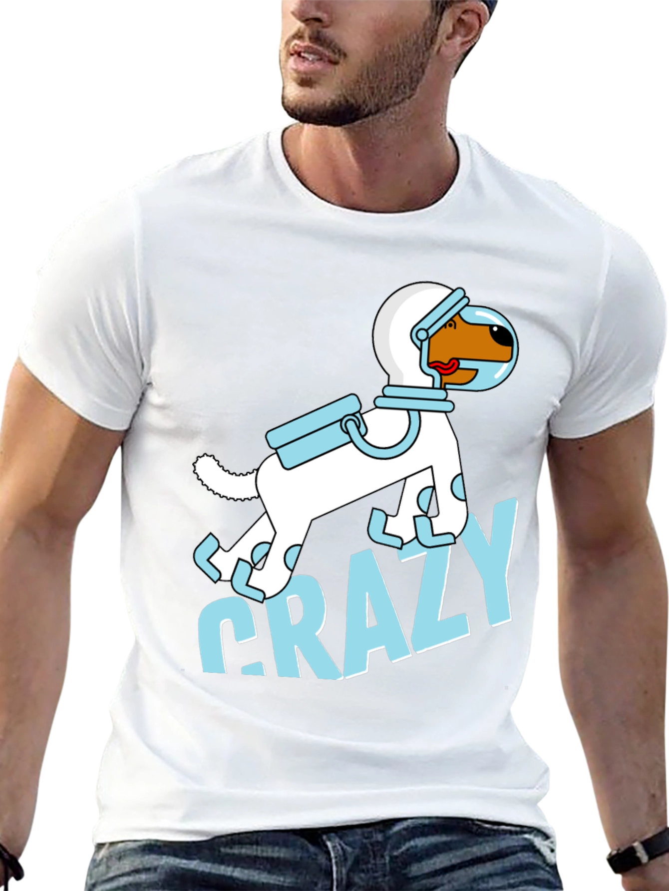 Camiseta Negra con Diseño de Perro Astronauta Loco
