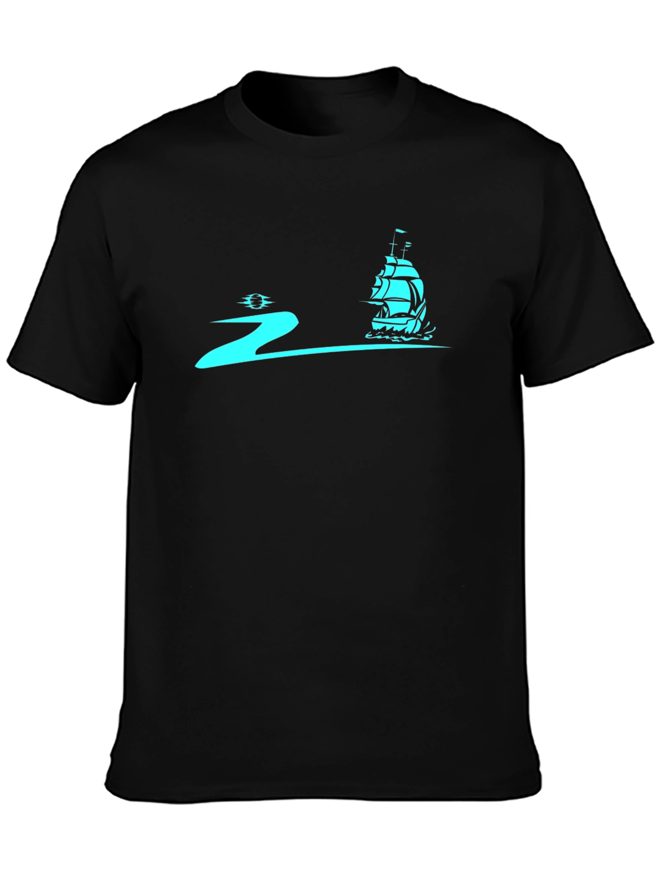Camiseta Negra con Diseño Náutico Azul