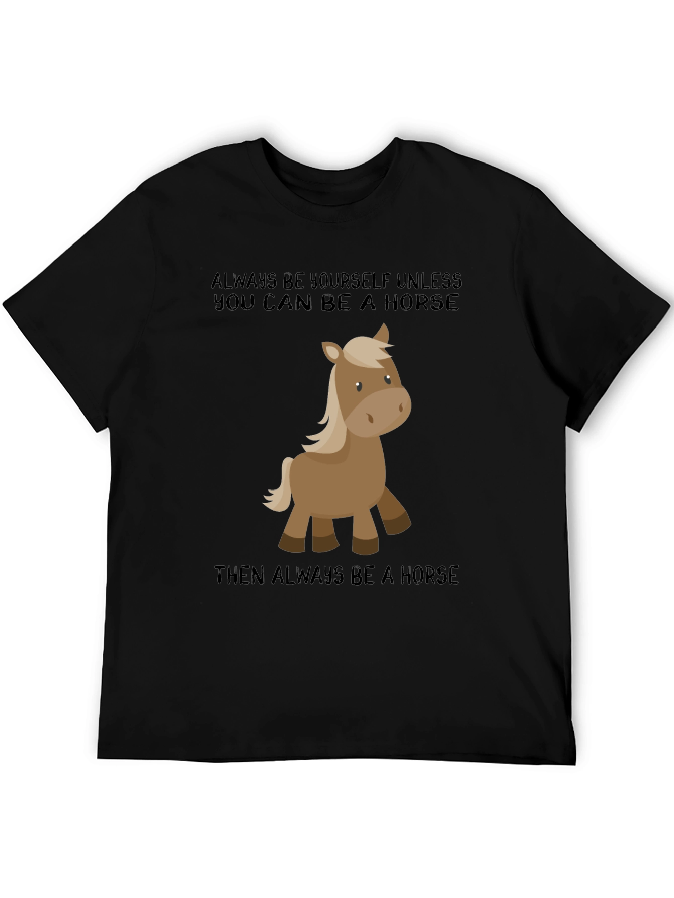 Camiseta Negra con Diseño Divertido de Caballo