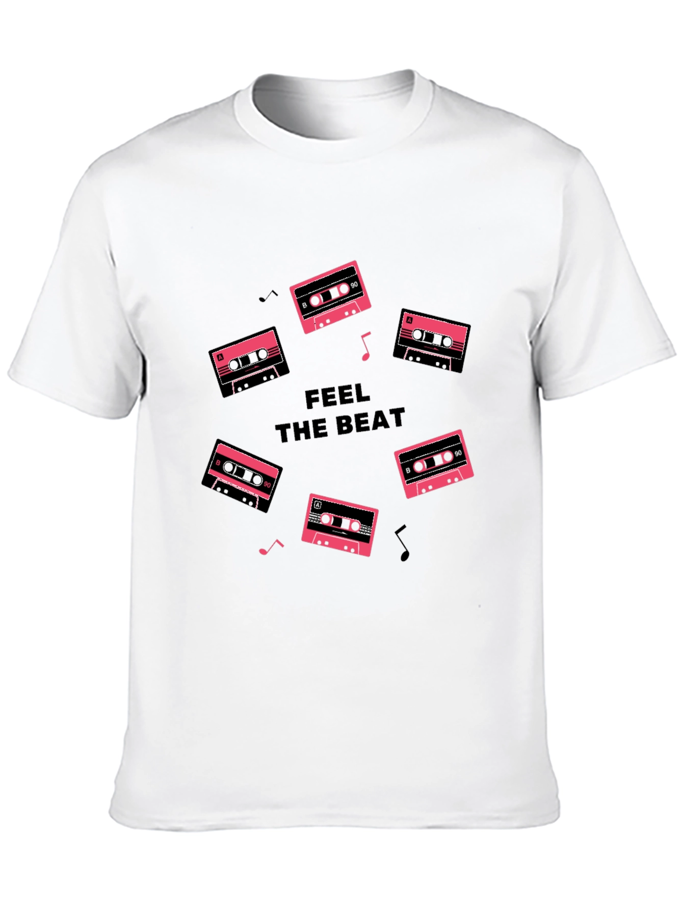 Camiseta Negra Feel the Beat con Casetes Retro
