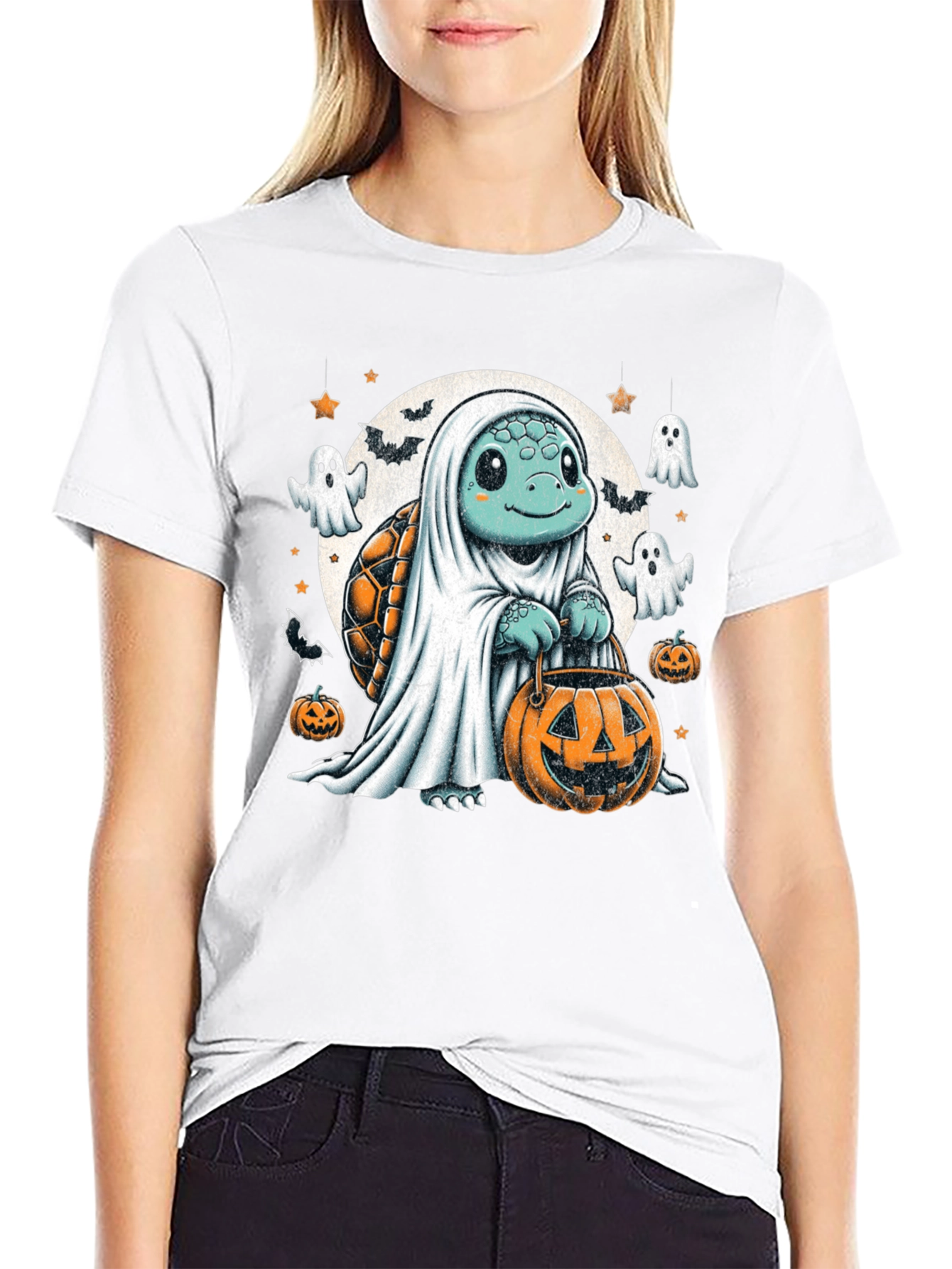 Camiseta Negra con Tortuga Fantasma de Halloween