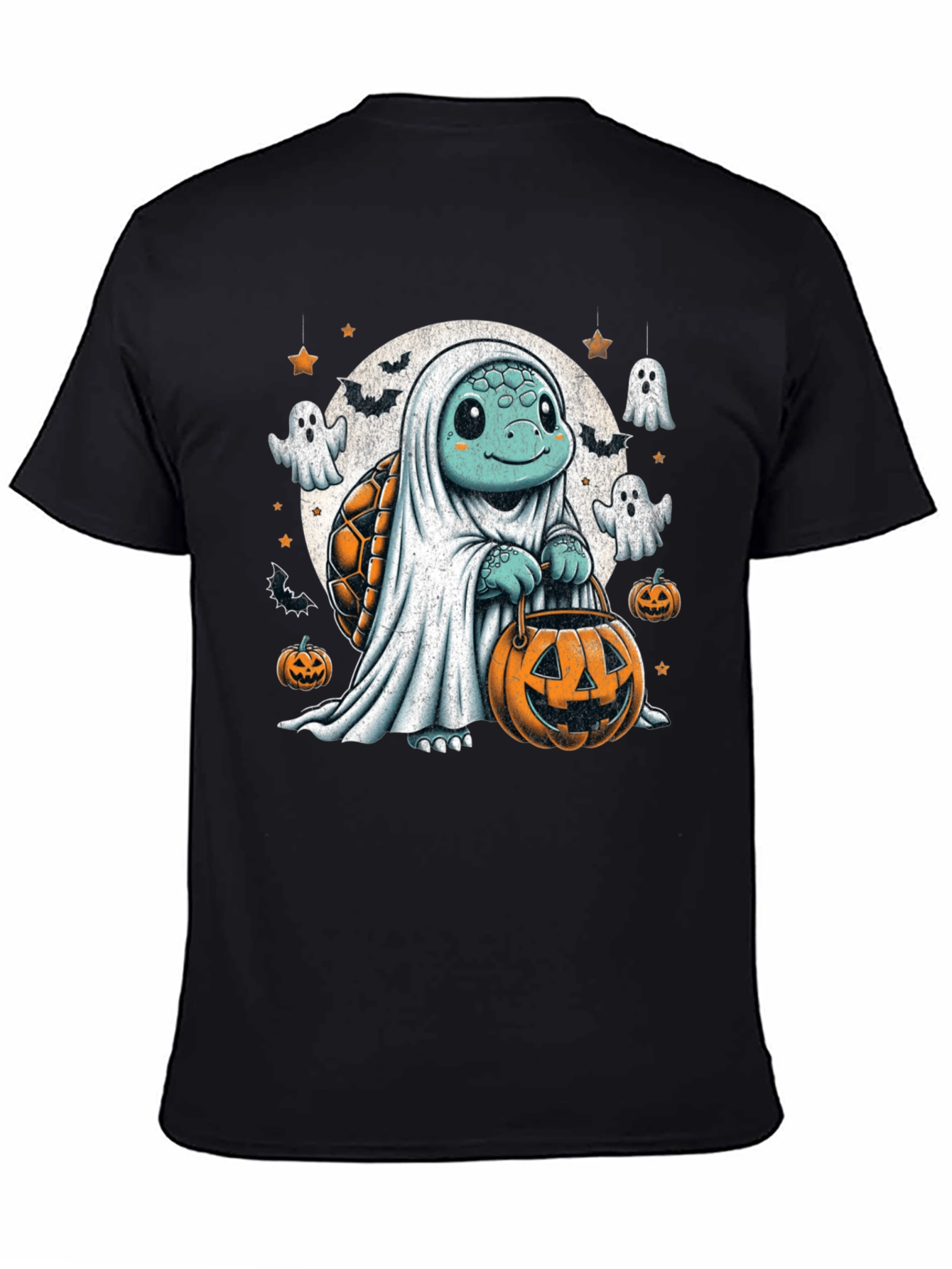 Camiseta Negra con Tortuga Fantasma de Halloween