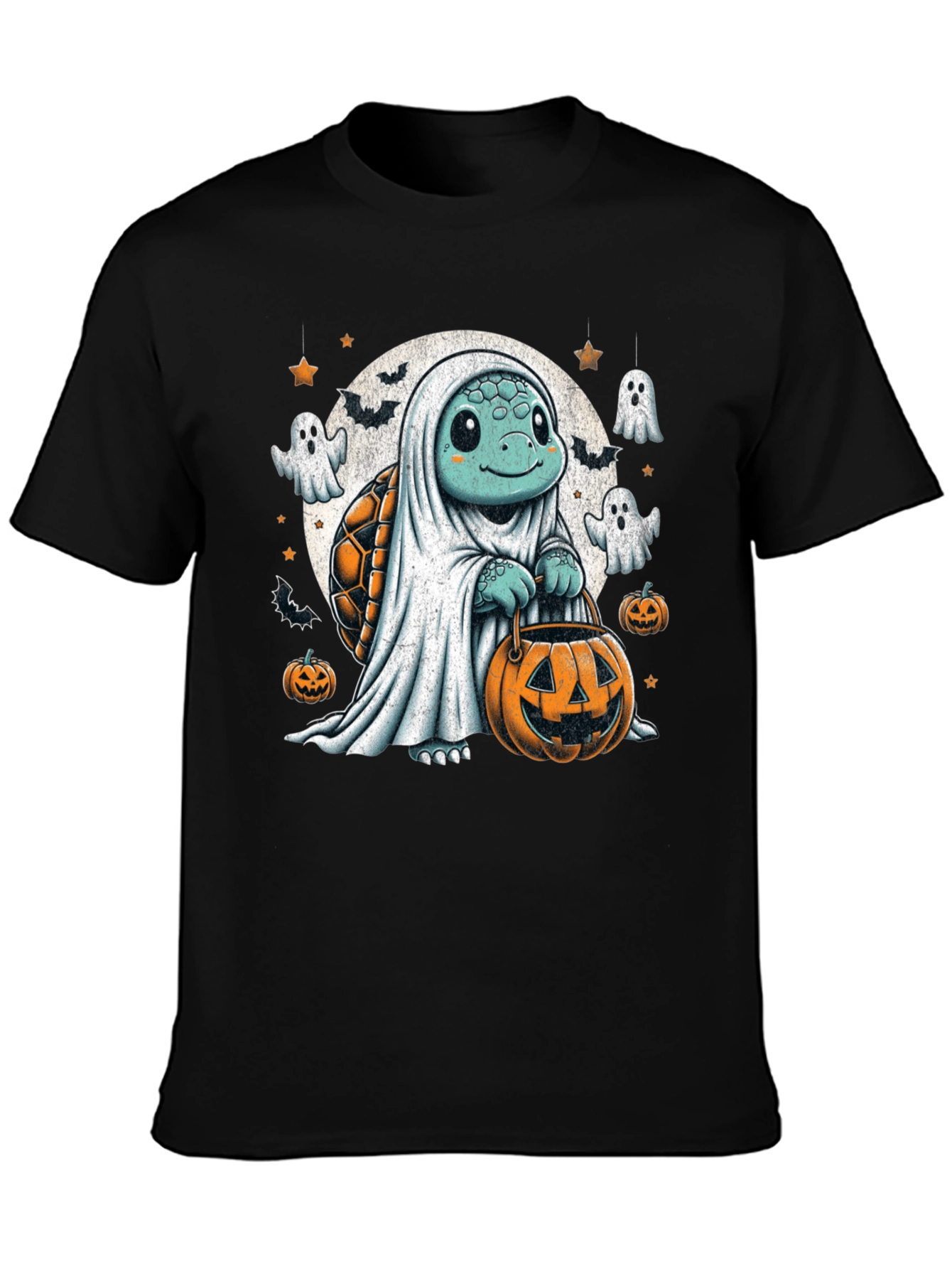 Camiseta Negra con Tortuga Fantasma de Halloween