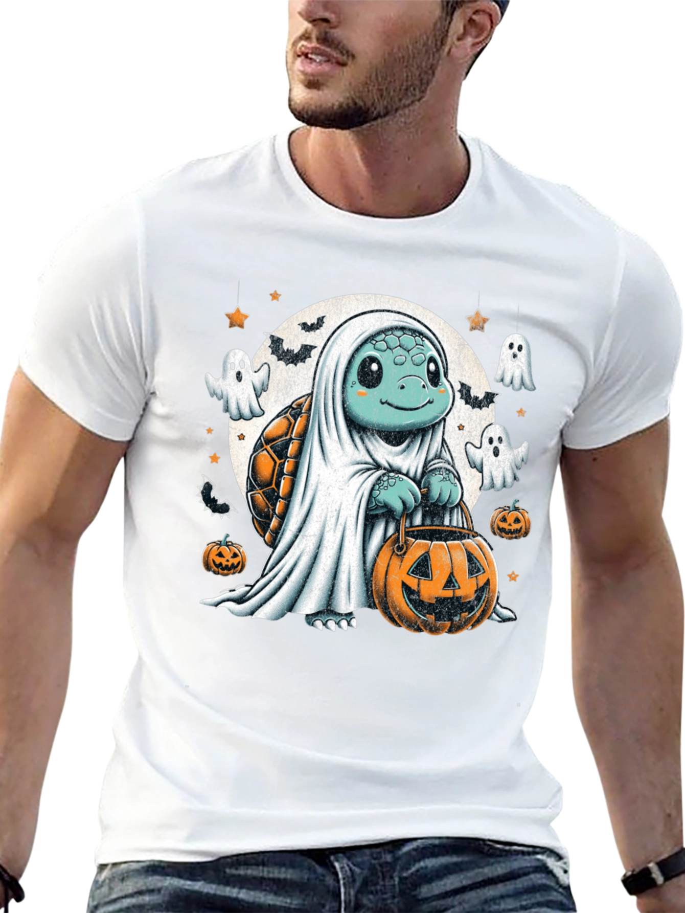 Camiseta Negra con Tortuga Fantasma de Halloween