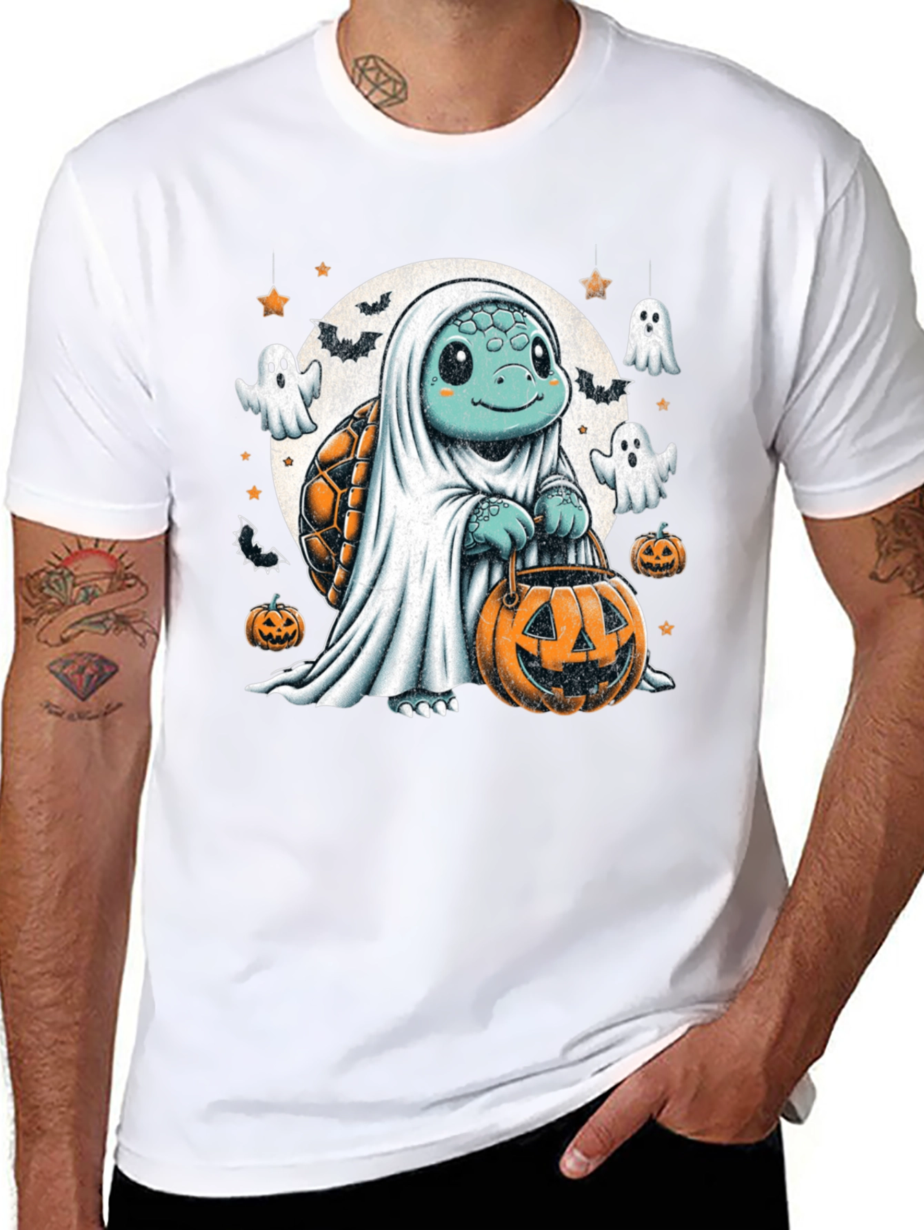 Camiseta Negra con Tortuga Fantasma de Halloween