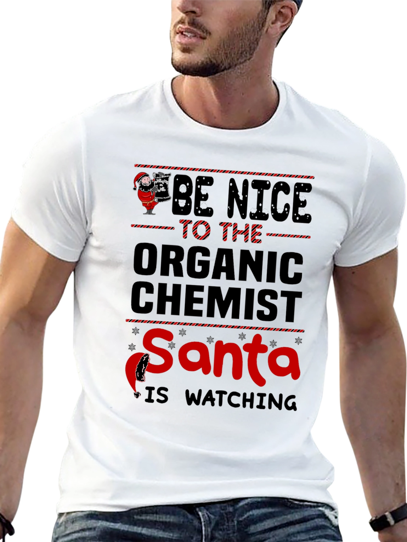 Camiseta Química Orgánica Navideña - Santa te Vigila