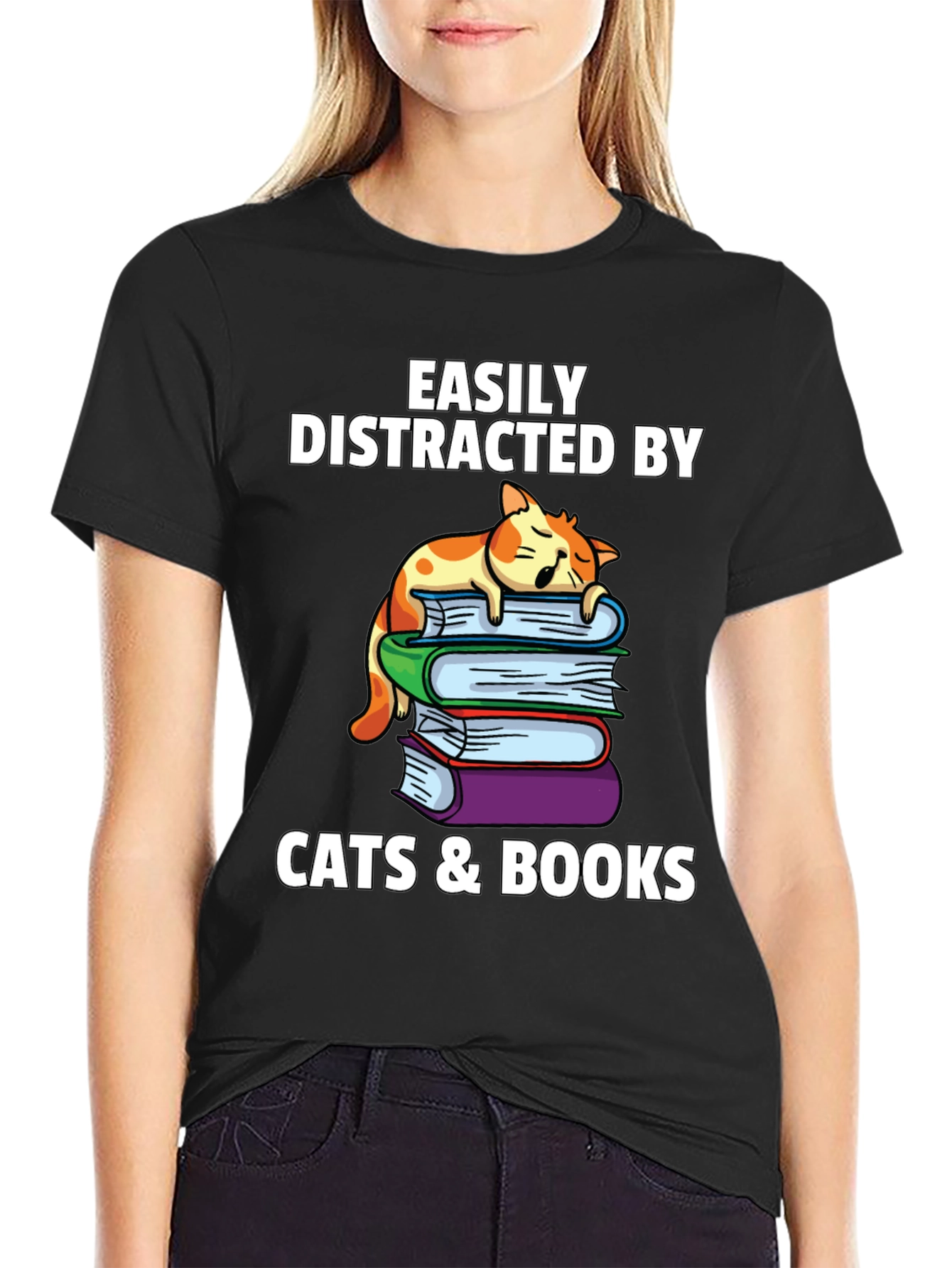 Camiseta Gatos y Libros me Distraen Fácilmente