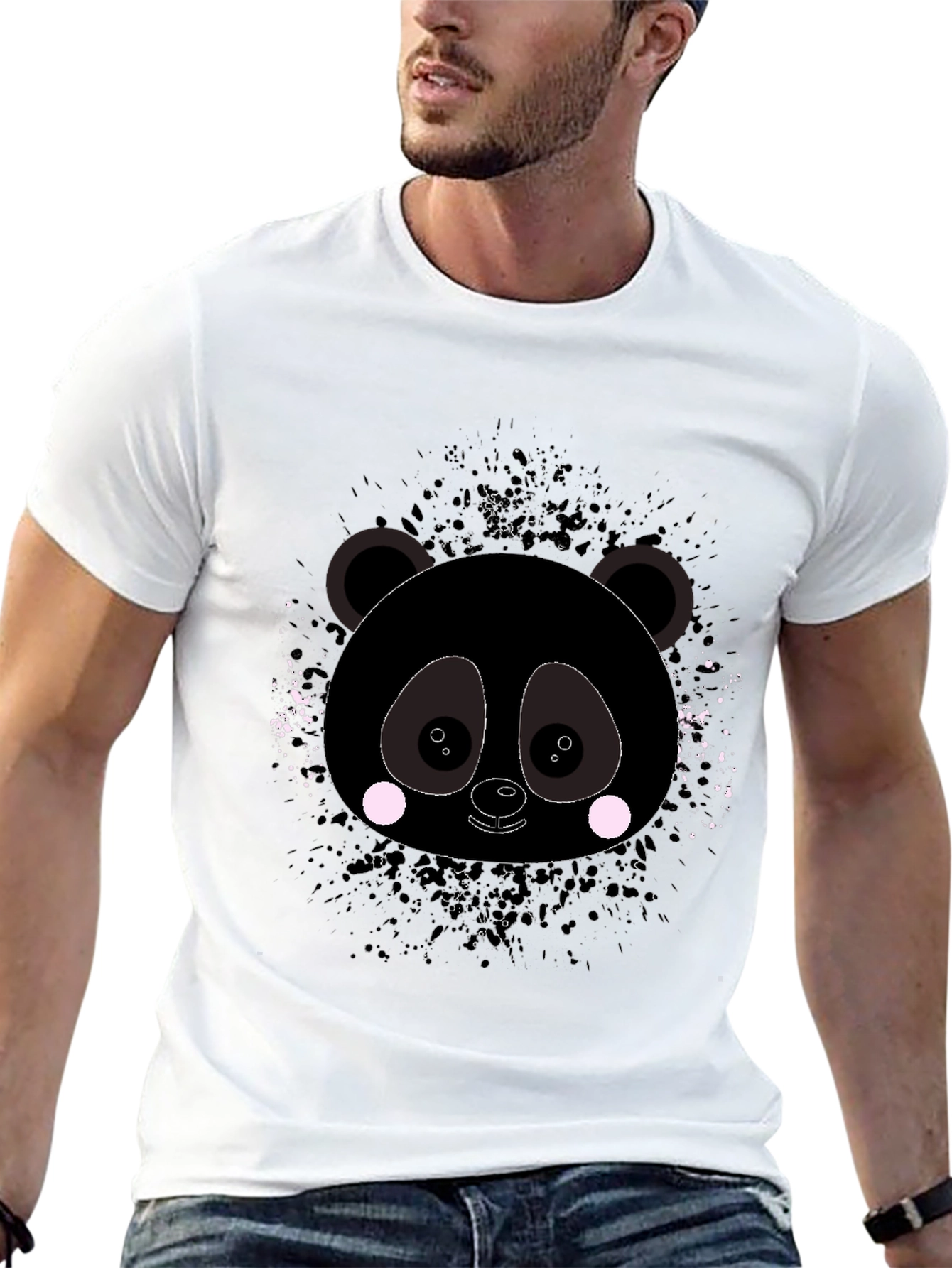 Camiseta Negra con Estampado de Panda Abstracto