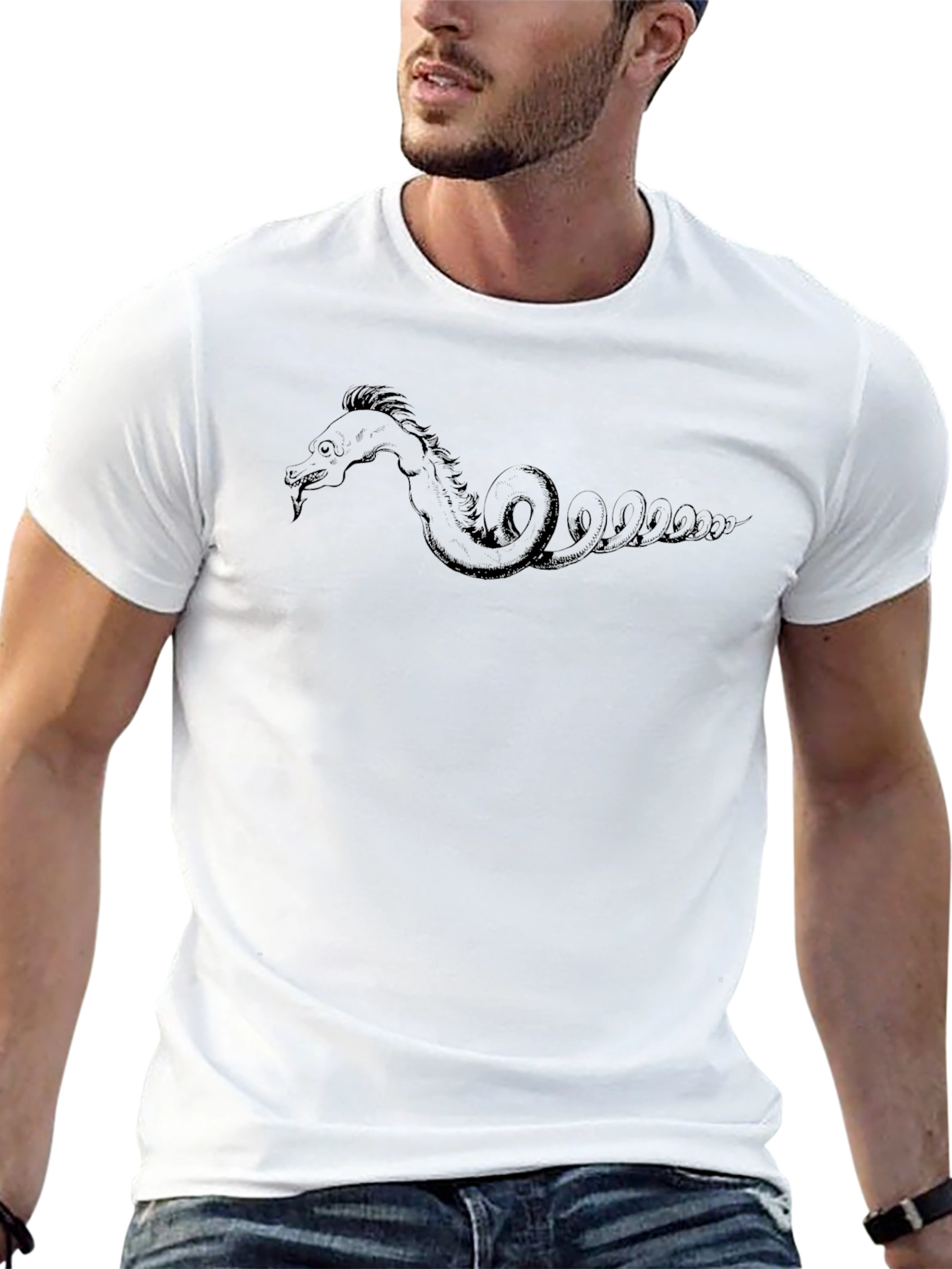 Camiseta Negra con Diseño de Monstruo Marino