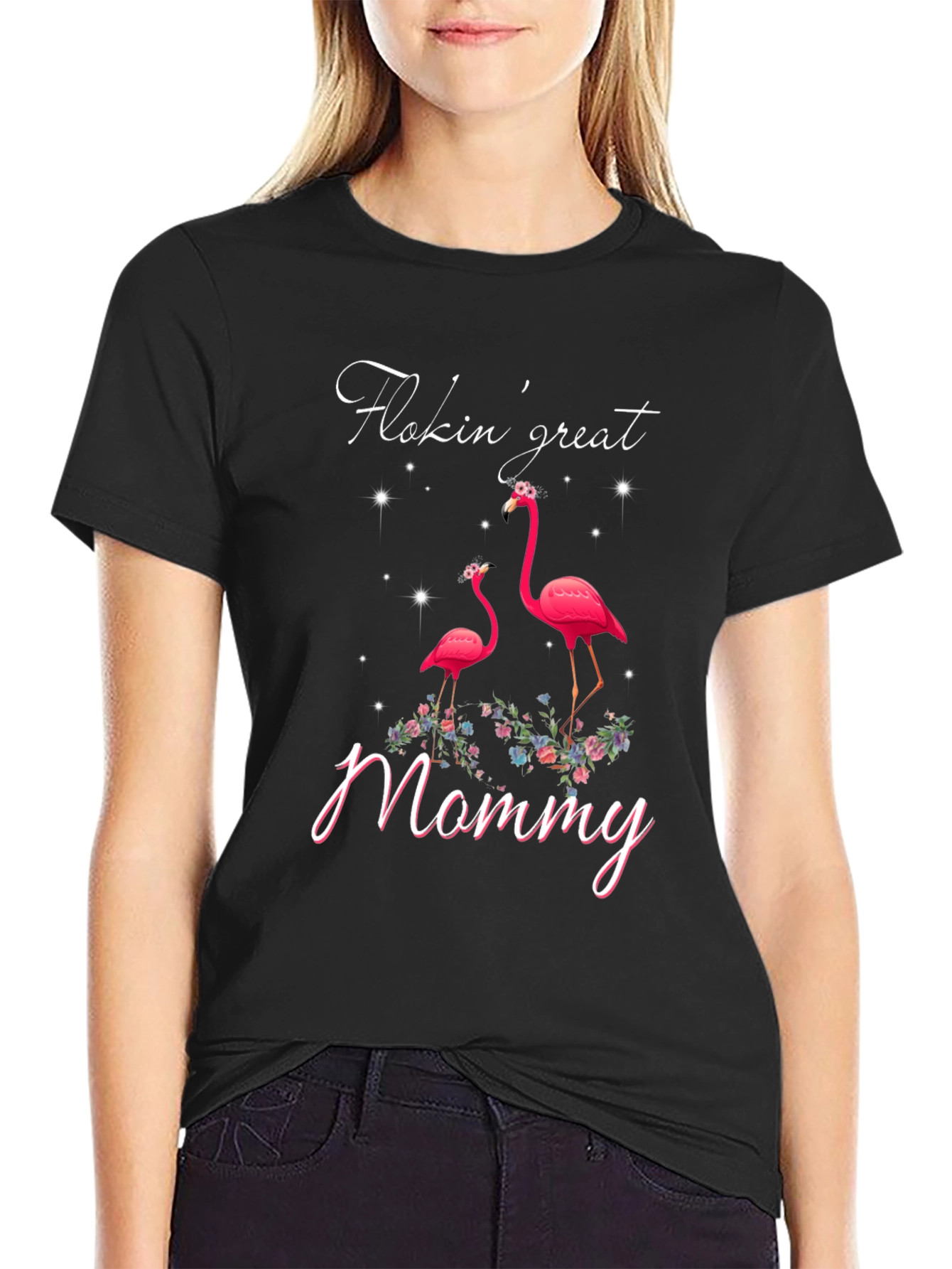 Camiseta Negra Flamencos Flokin Great Mommy