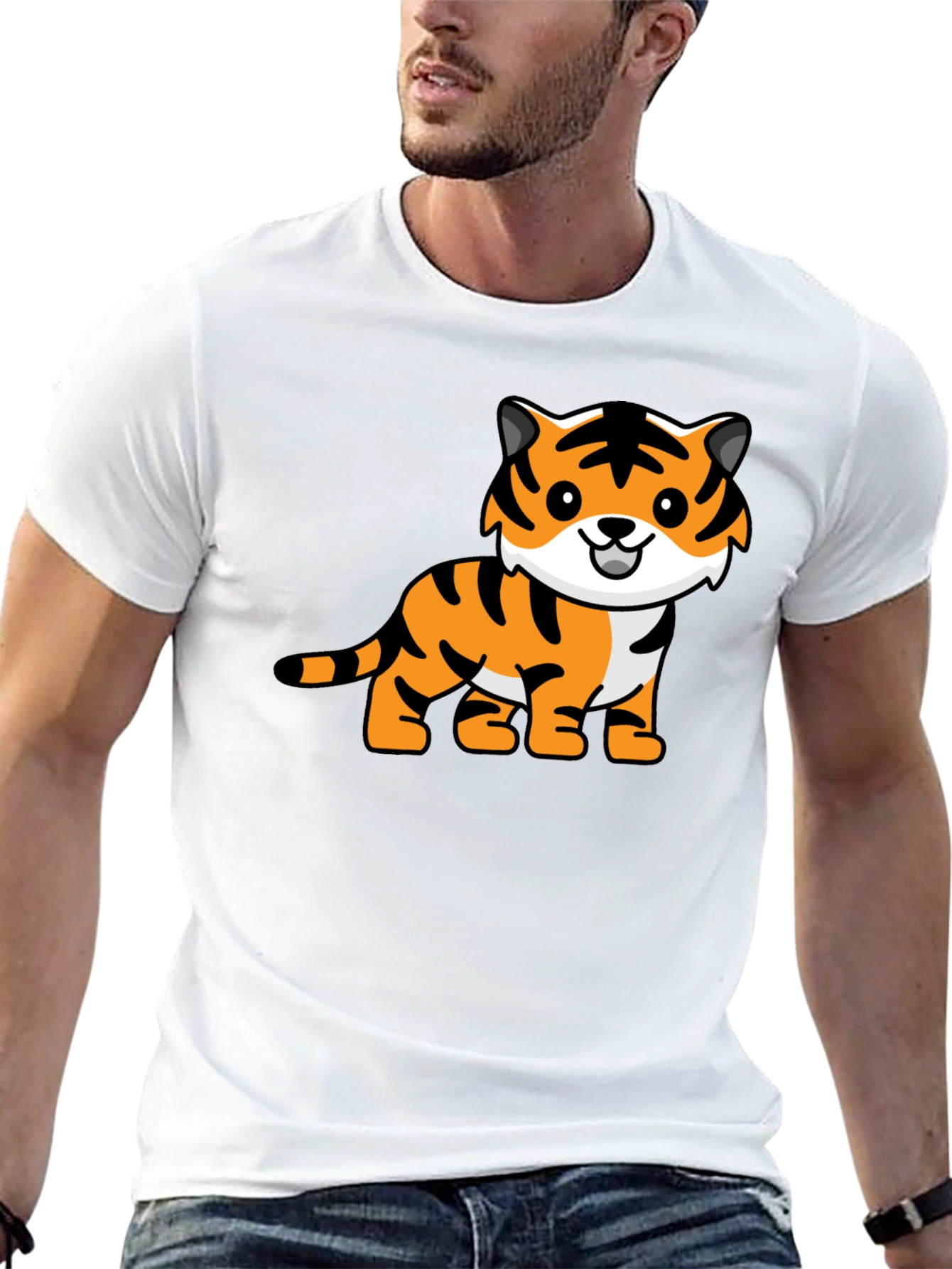 Camiseta Negra con Diseño de Tigre Adorable
