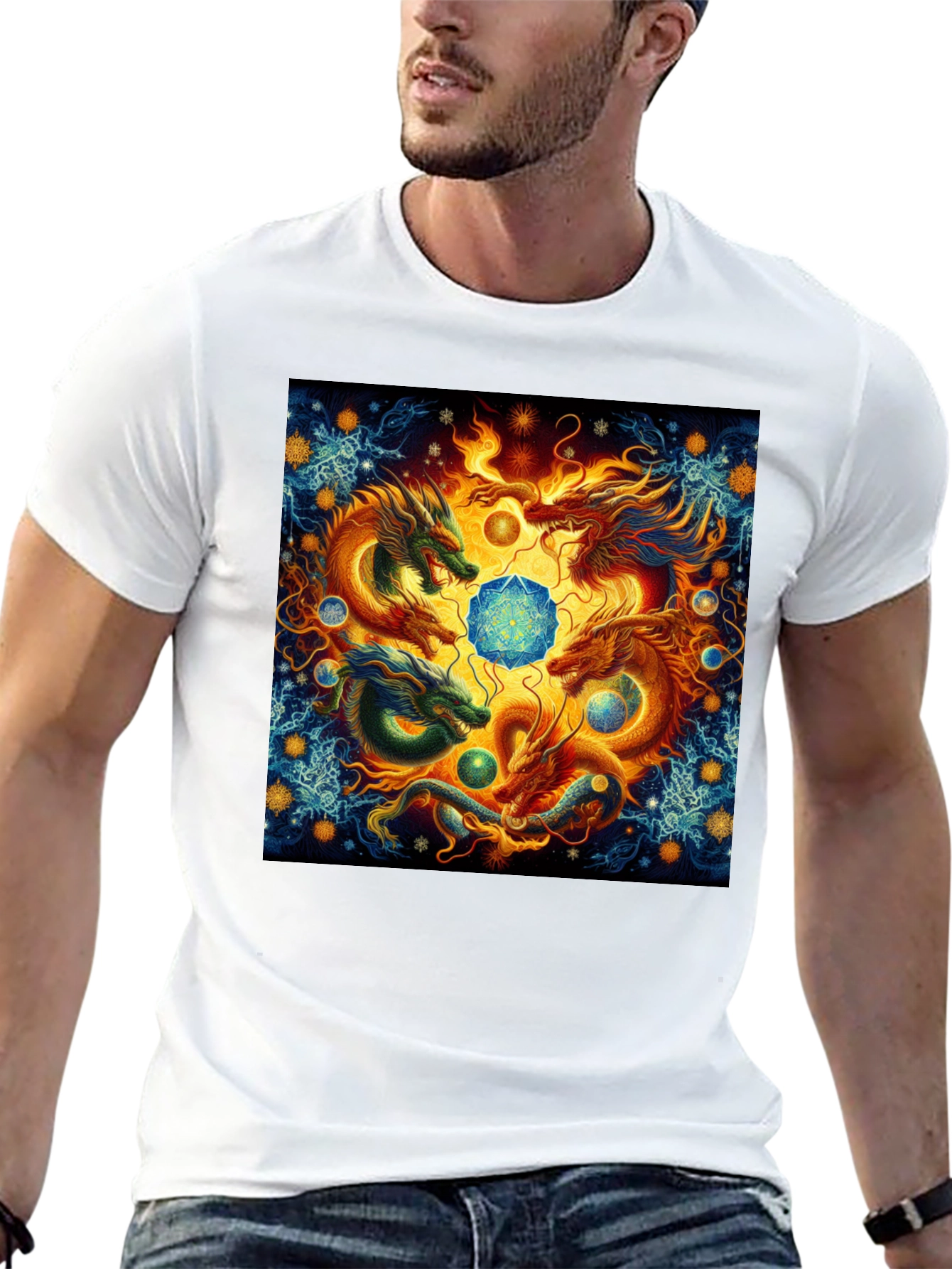 Camiseta Negra Dragones Orientales Místicos