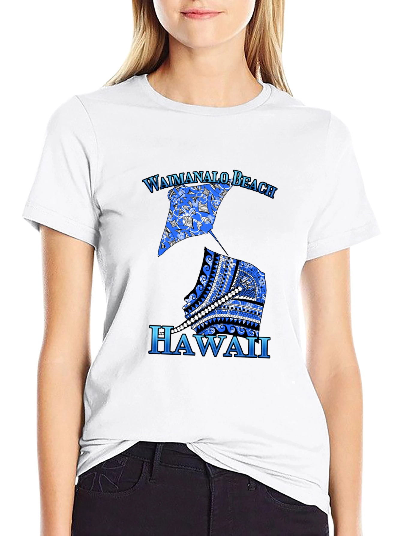Camiseta Hombre Negra Diseño Waimanalo Beach Hawaii