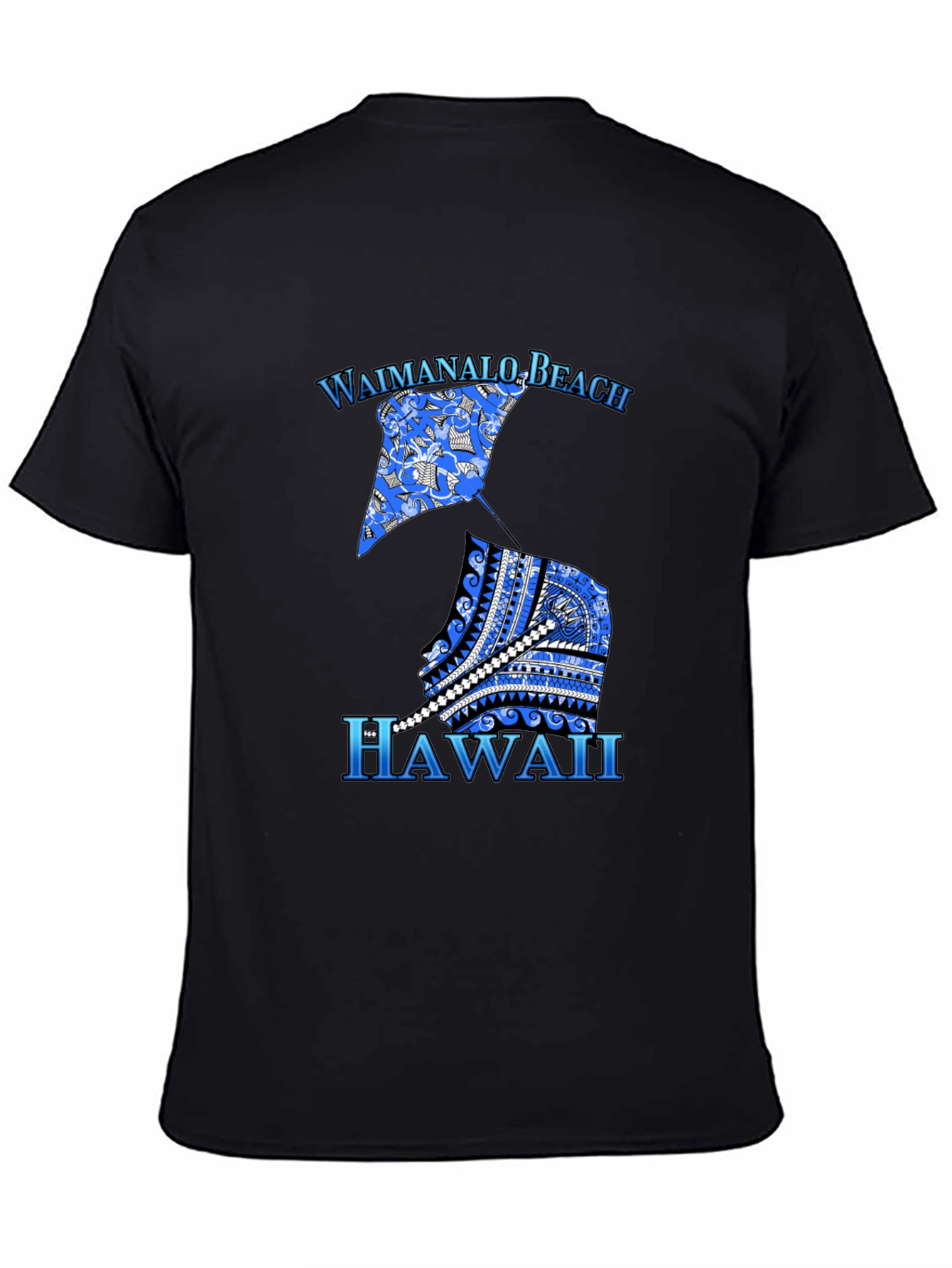 Camiseta Hombre Negra Diseño Waimanalo Beach Hawaii