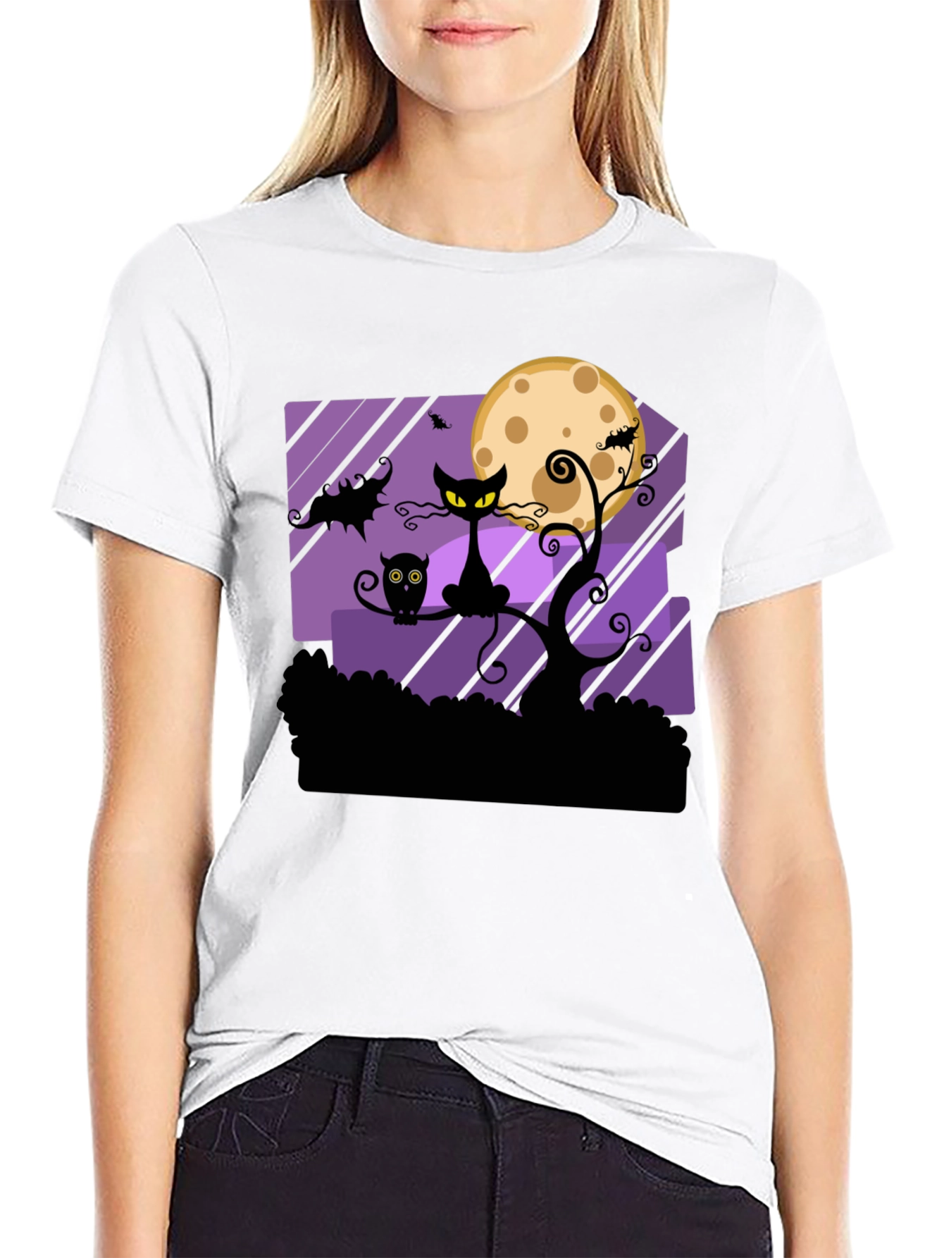 Camiseta Halloween Gato Negro Luna