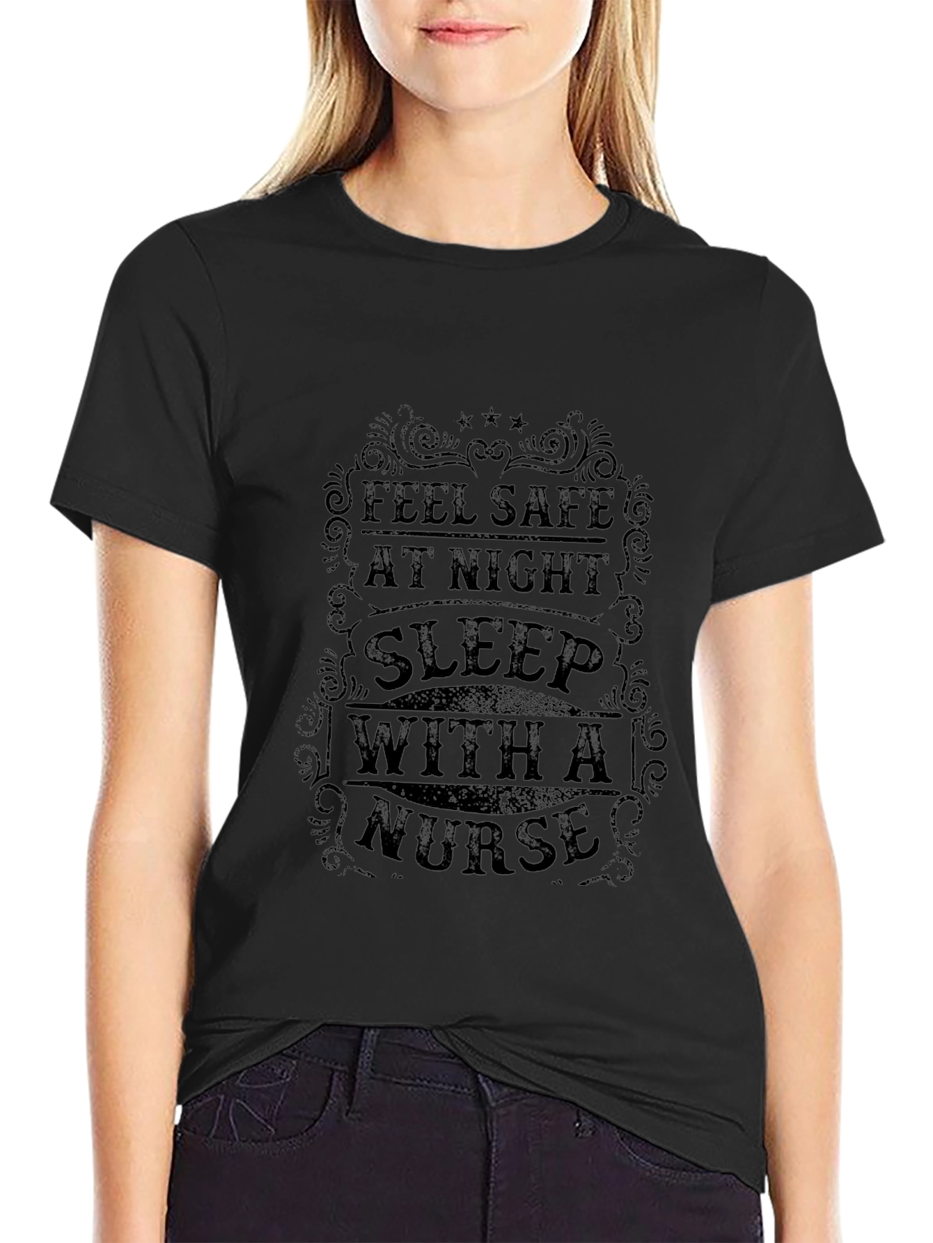 Camiseta Negra: Duerme Seguro con una Enfermera