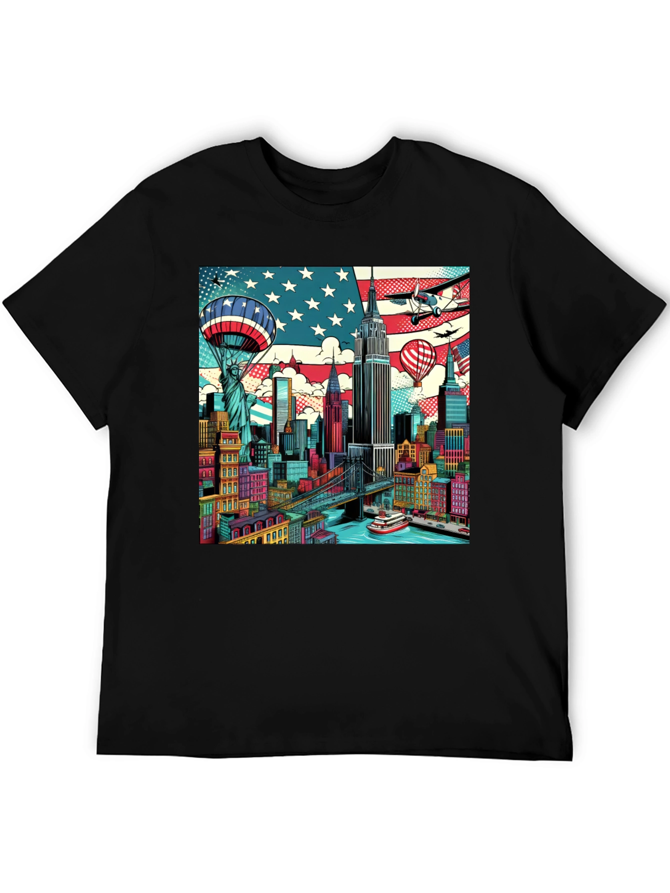 Camiseta Negra con Diseño Urbano Estadounidense