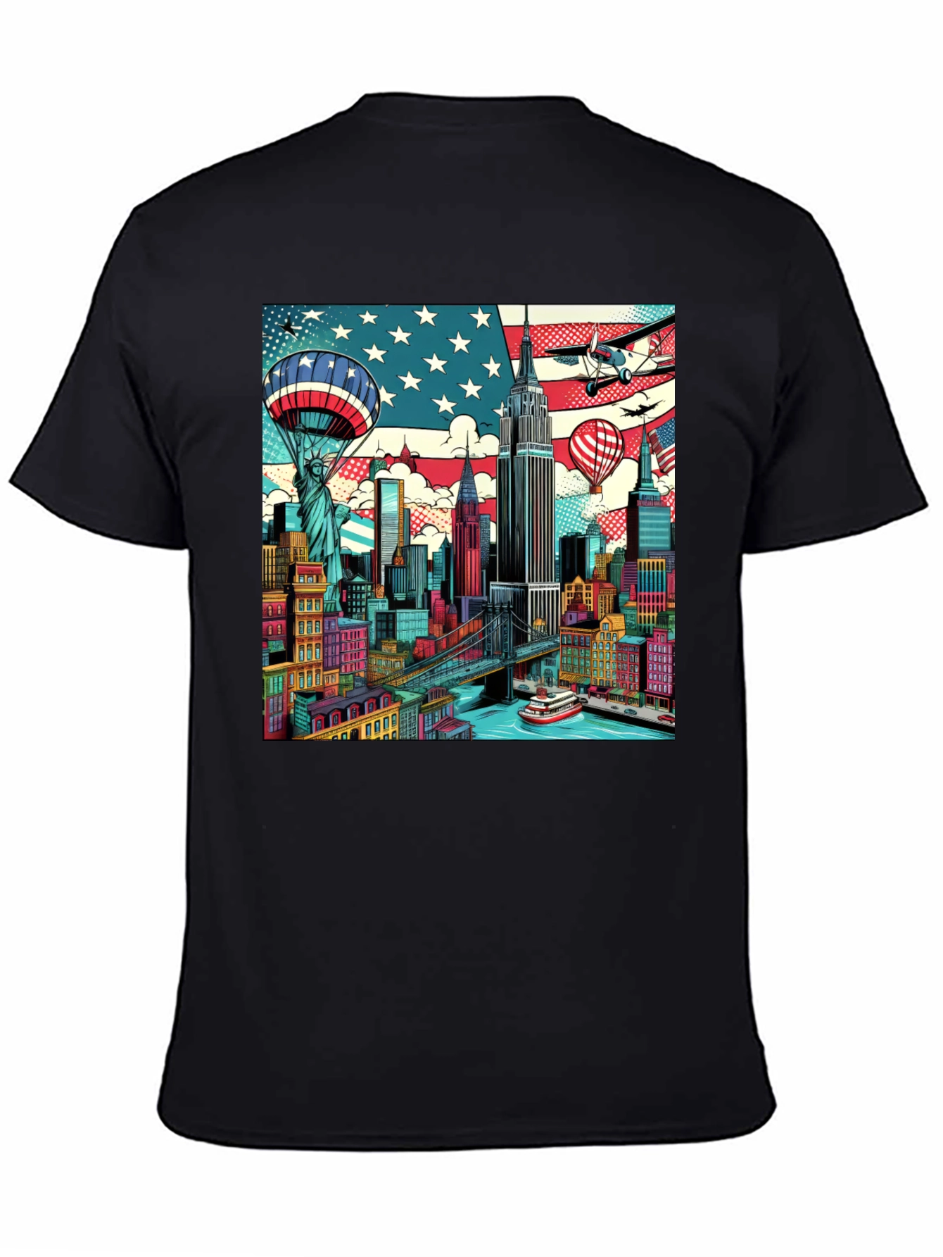 Camiseta Negra con Diseño Urbano Estadounidense