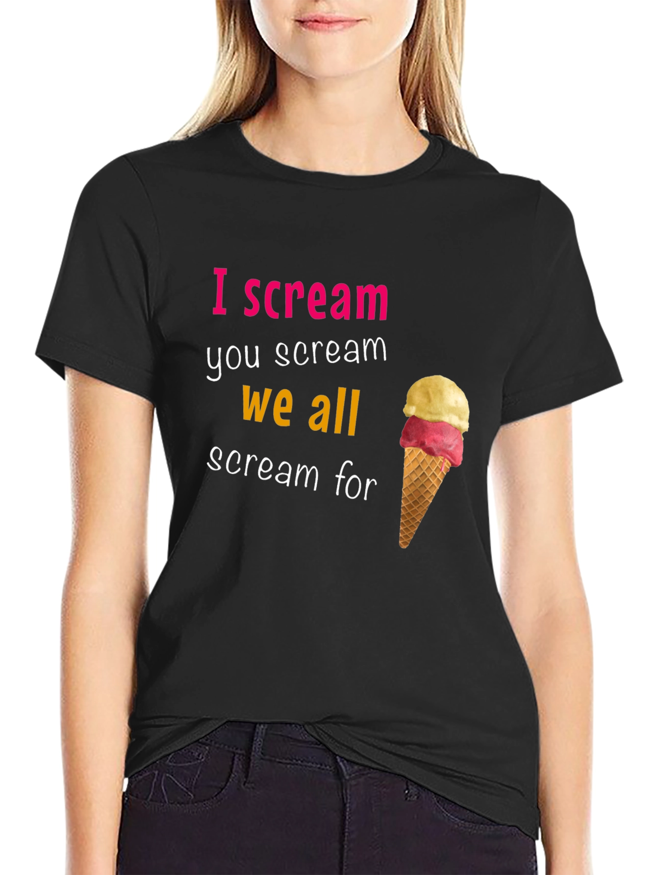Camiseta Negra I Scream con Diseño de Helado