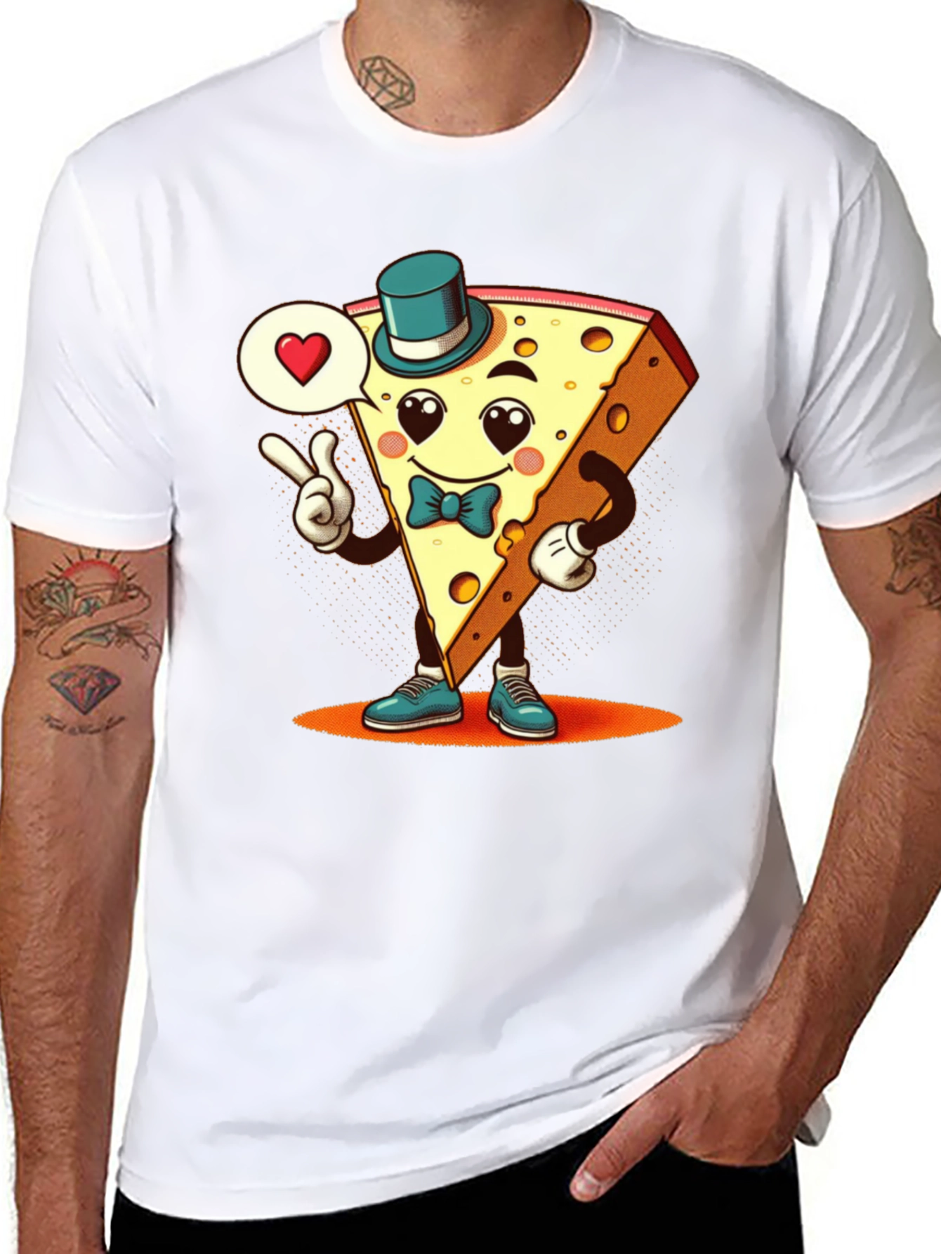 Camiseta Negra con Queso Animado Enamorado