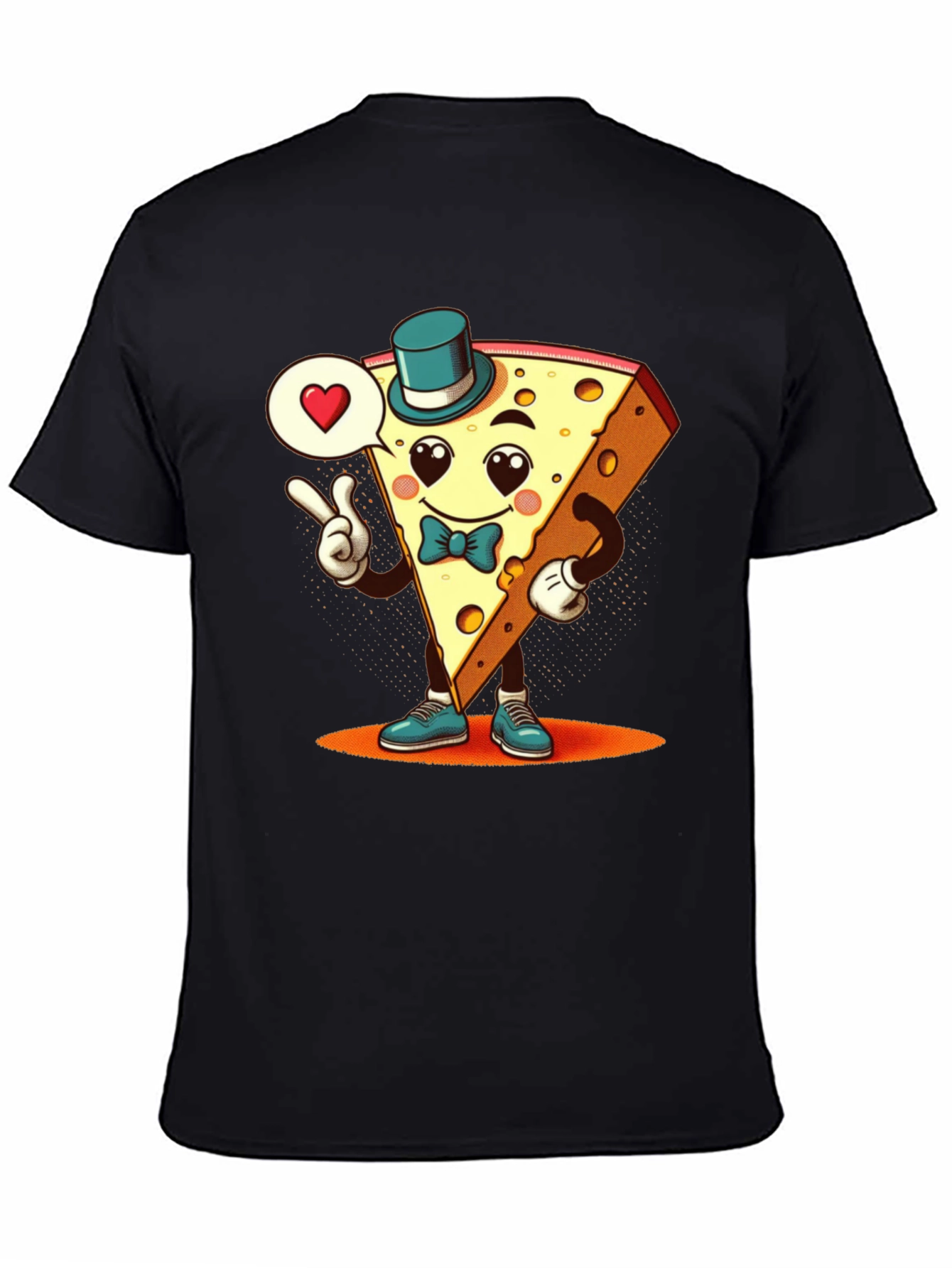 Camiseta Negra con Queso Animado Enamorado