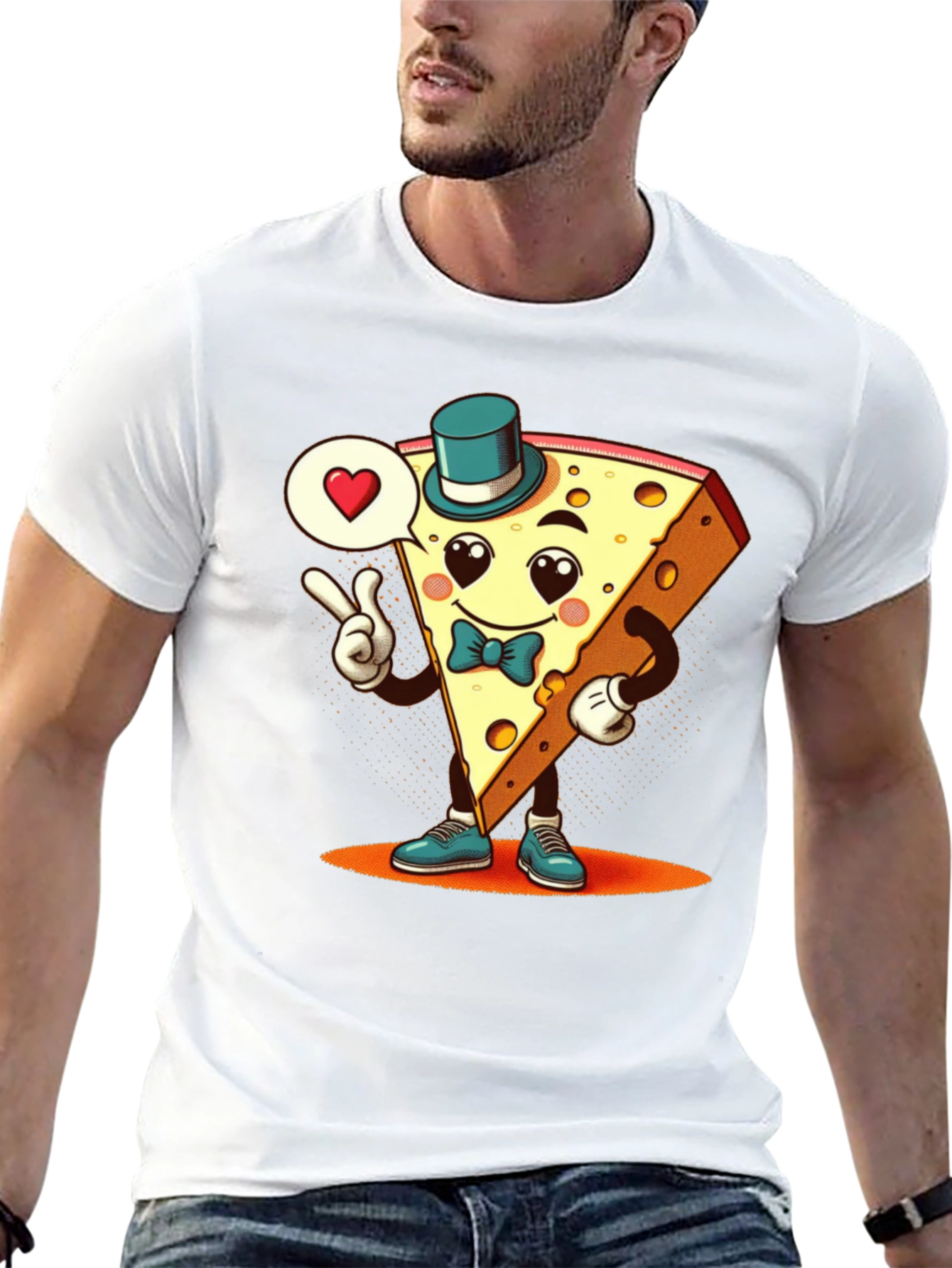 Camiseta Negra con Queso Animado Enamorado