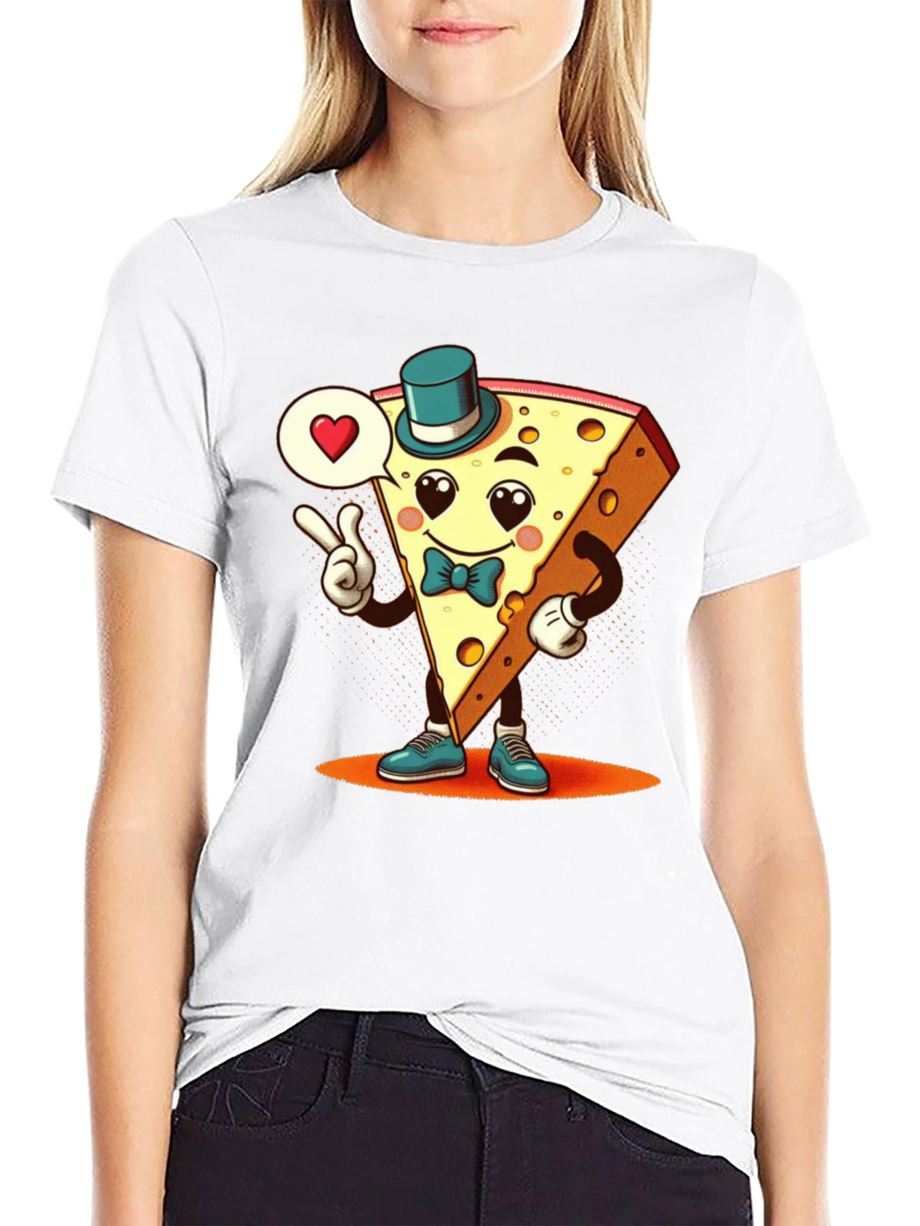 Camiseta Negra con Queso Animado Enamorado