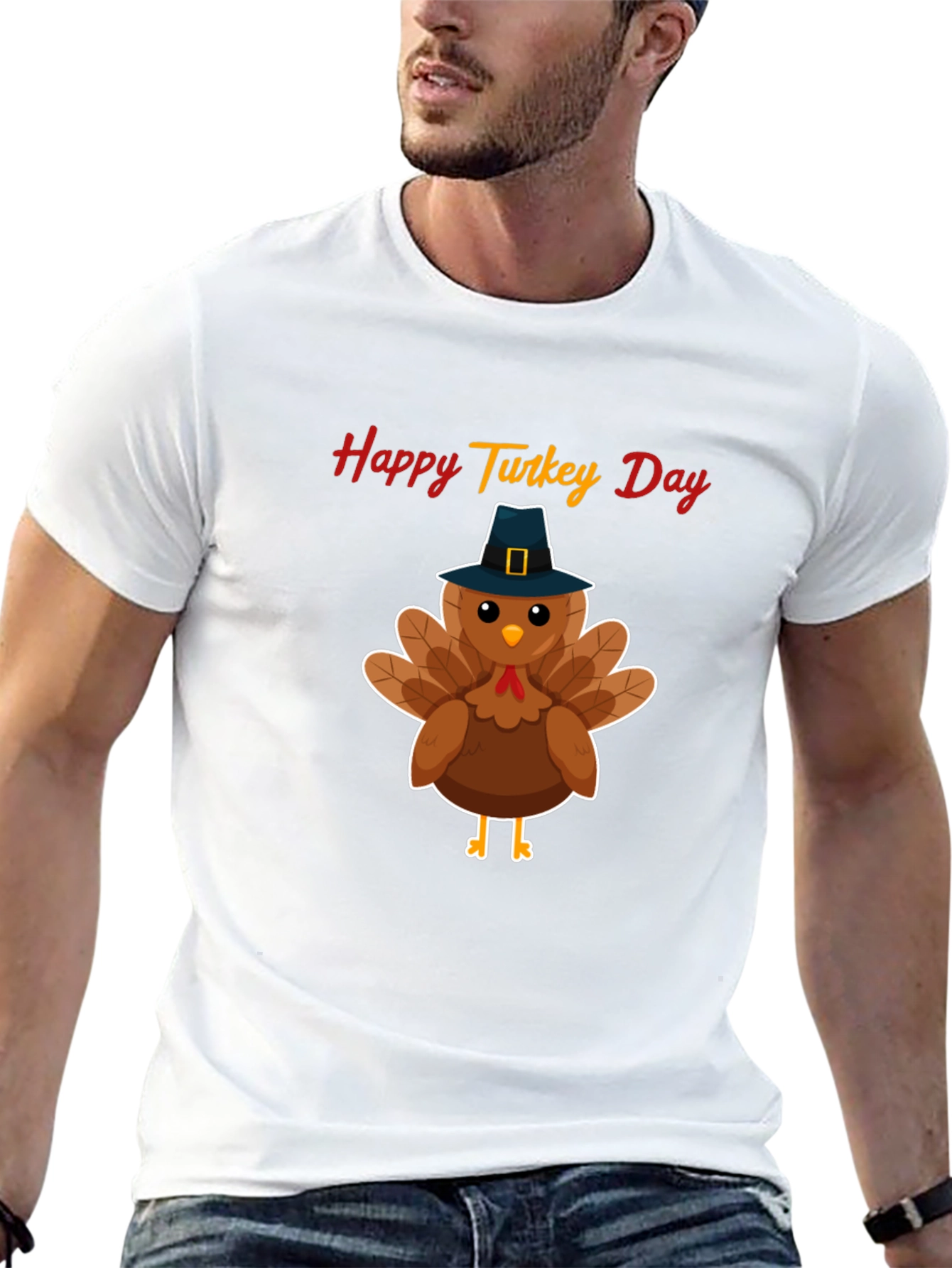 Camiseta Negra Feliz Día del Pavo - Diseño festivo