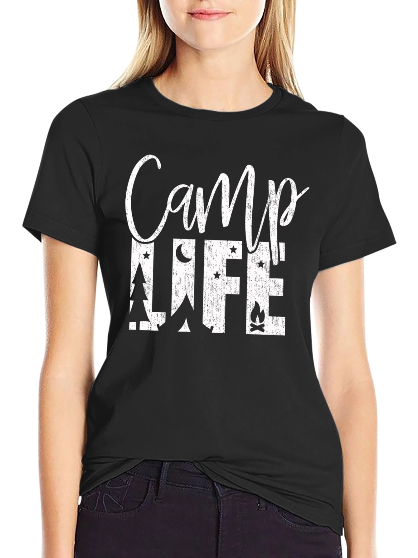 Camiseta Negra Camp Life para Aventureros