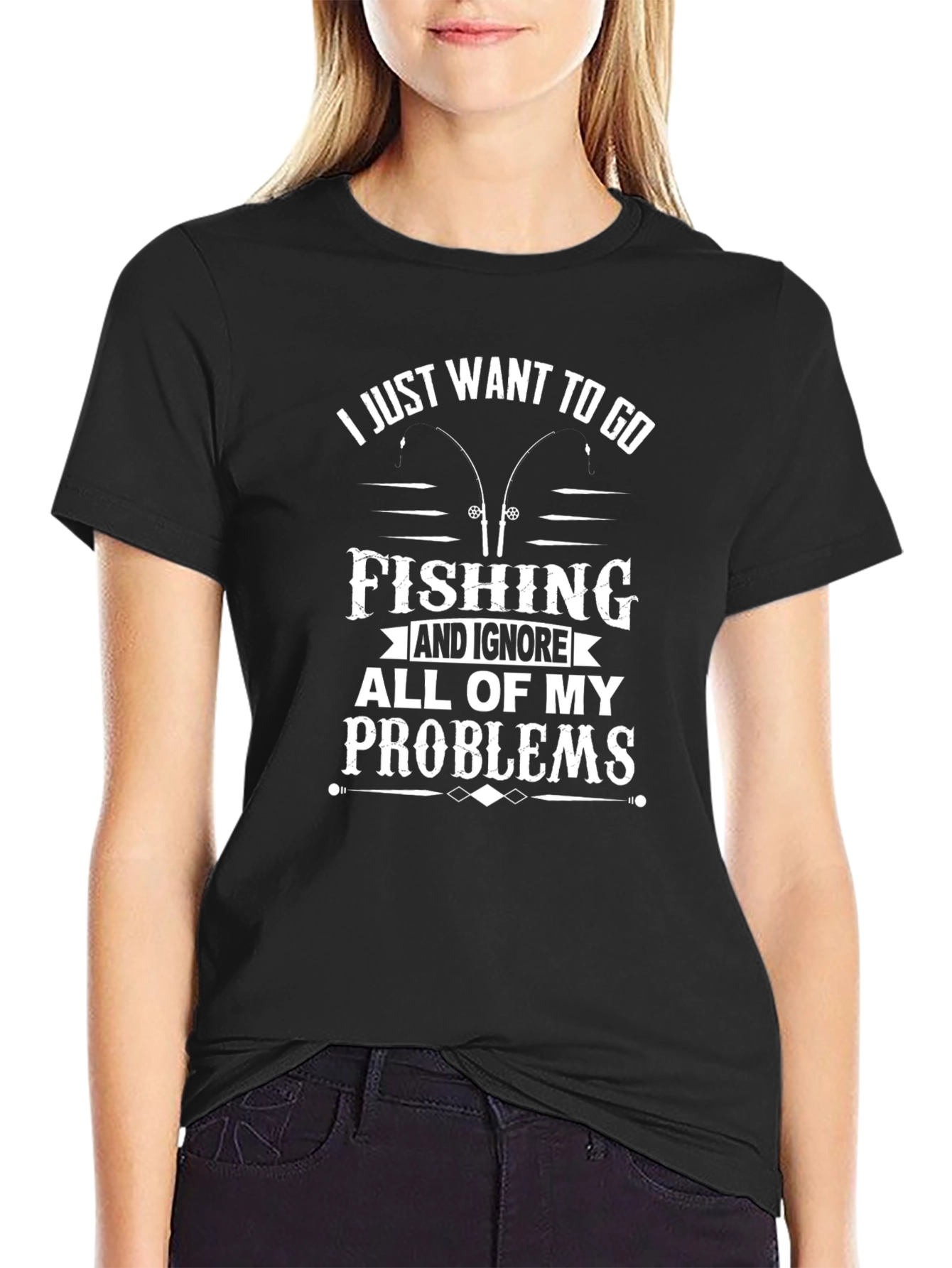 Camiseta Negra Pesca: Ignora Tus Problemas