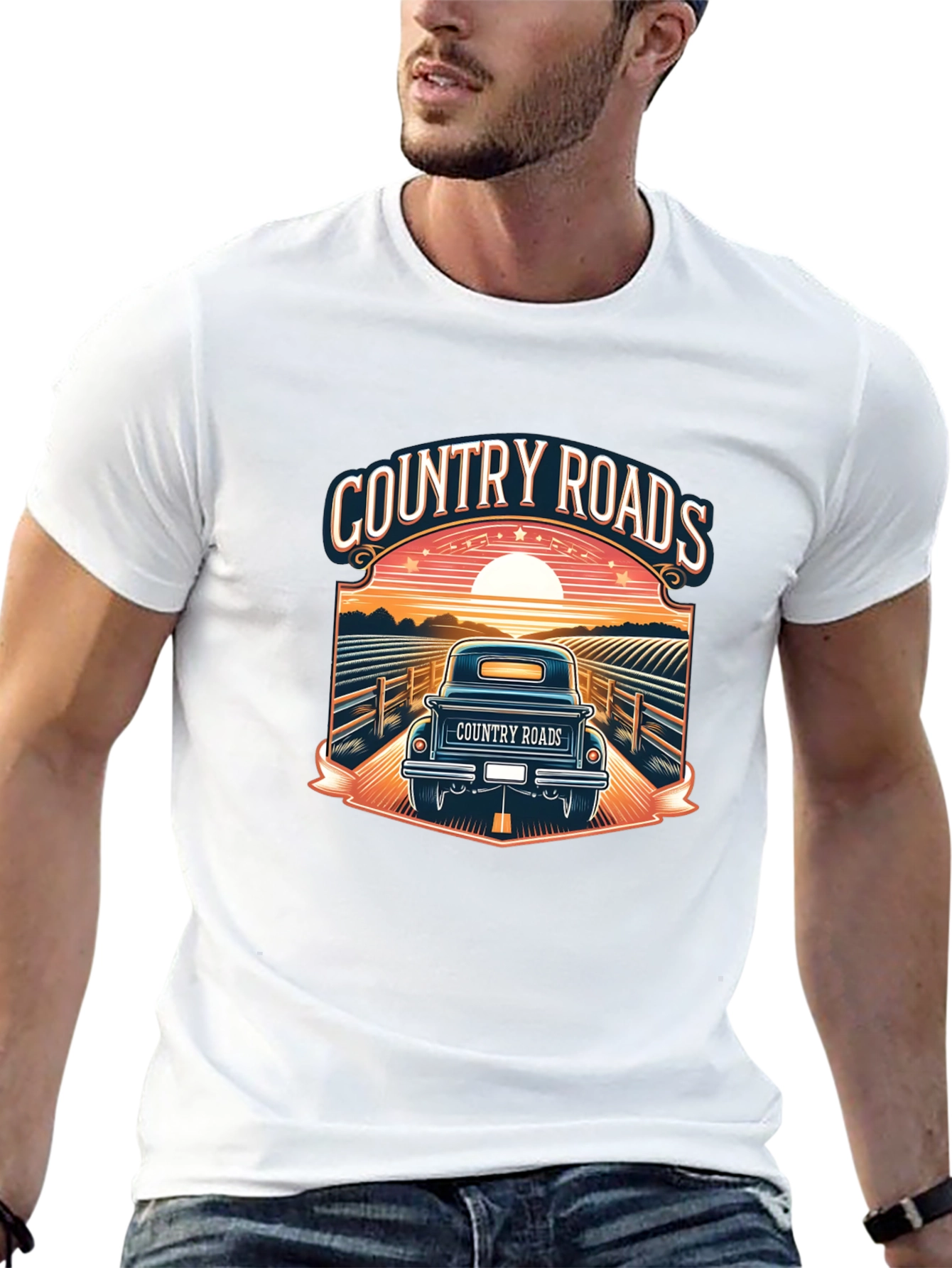 Camiseta Negra Country Roads para Hombre