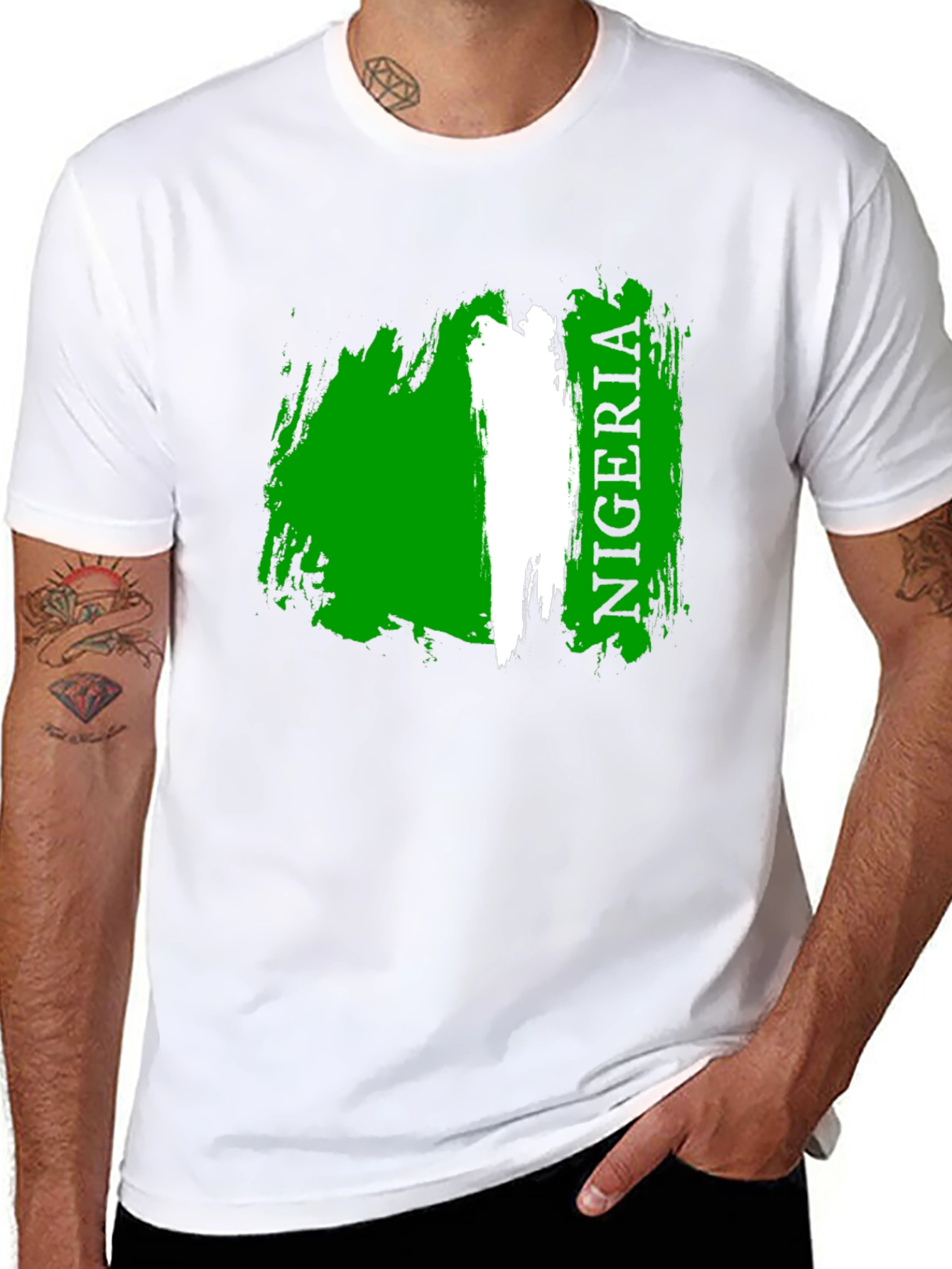 Camiseta Negra Nigeria Bandera Grunge