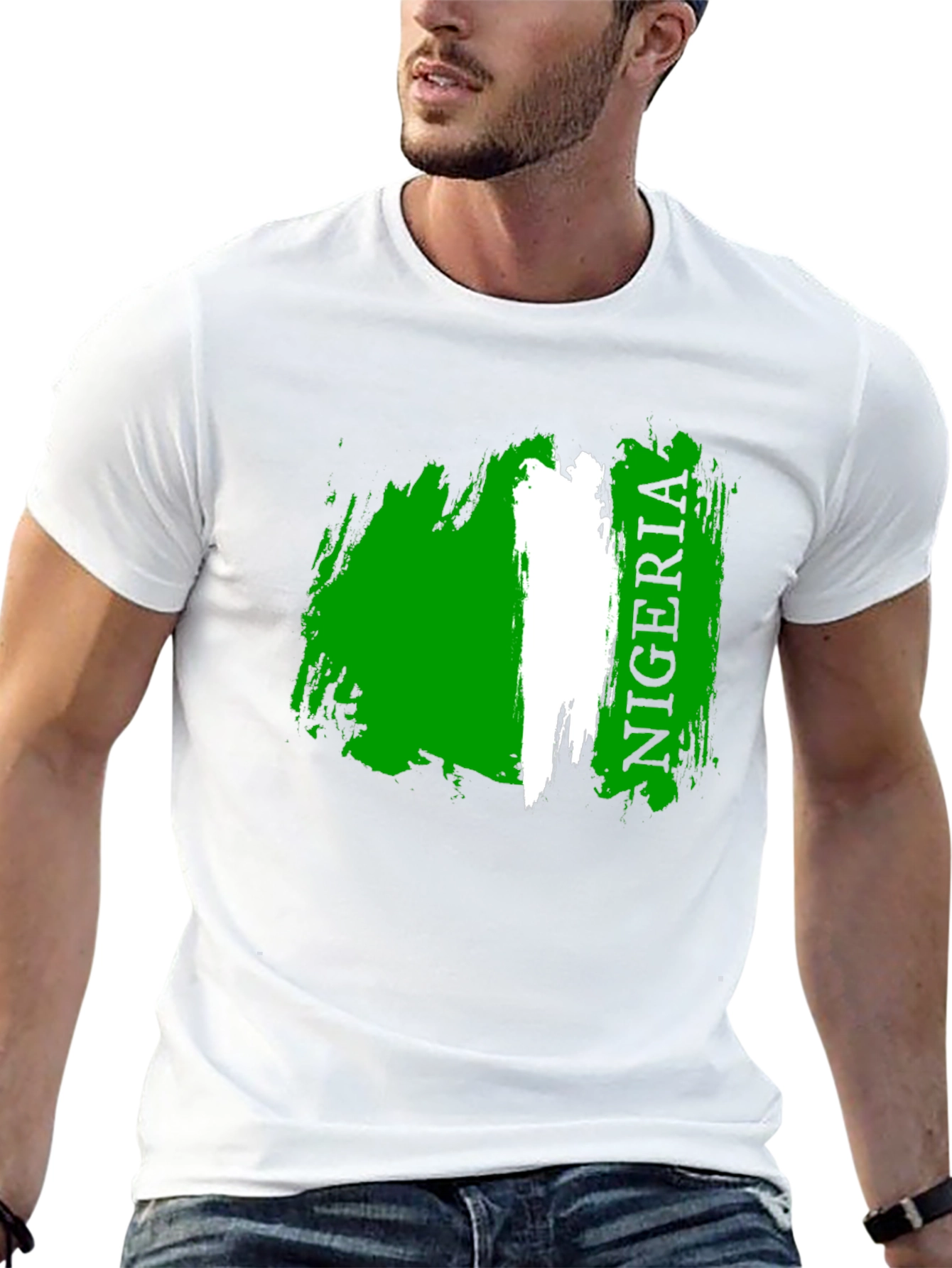 Camiseta Negra Nigeria Bandera Grunge