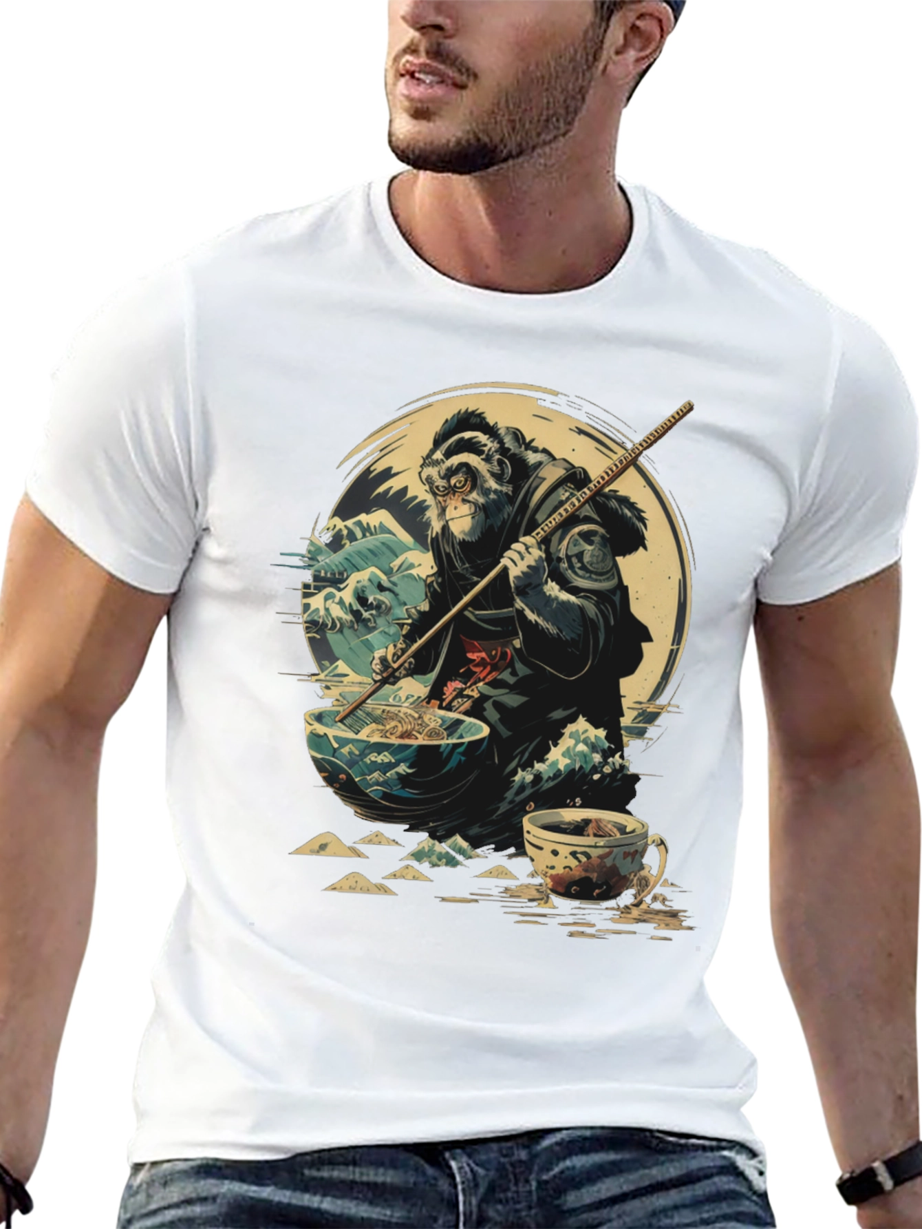 Camiseta Negra Estampada: Mono Samurai Ramen