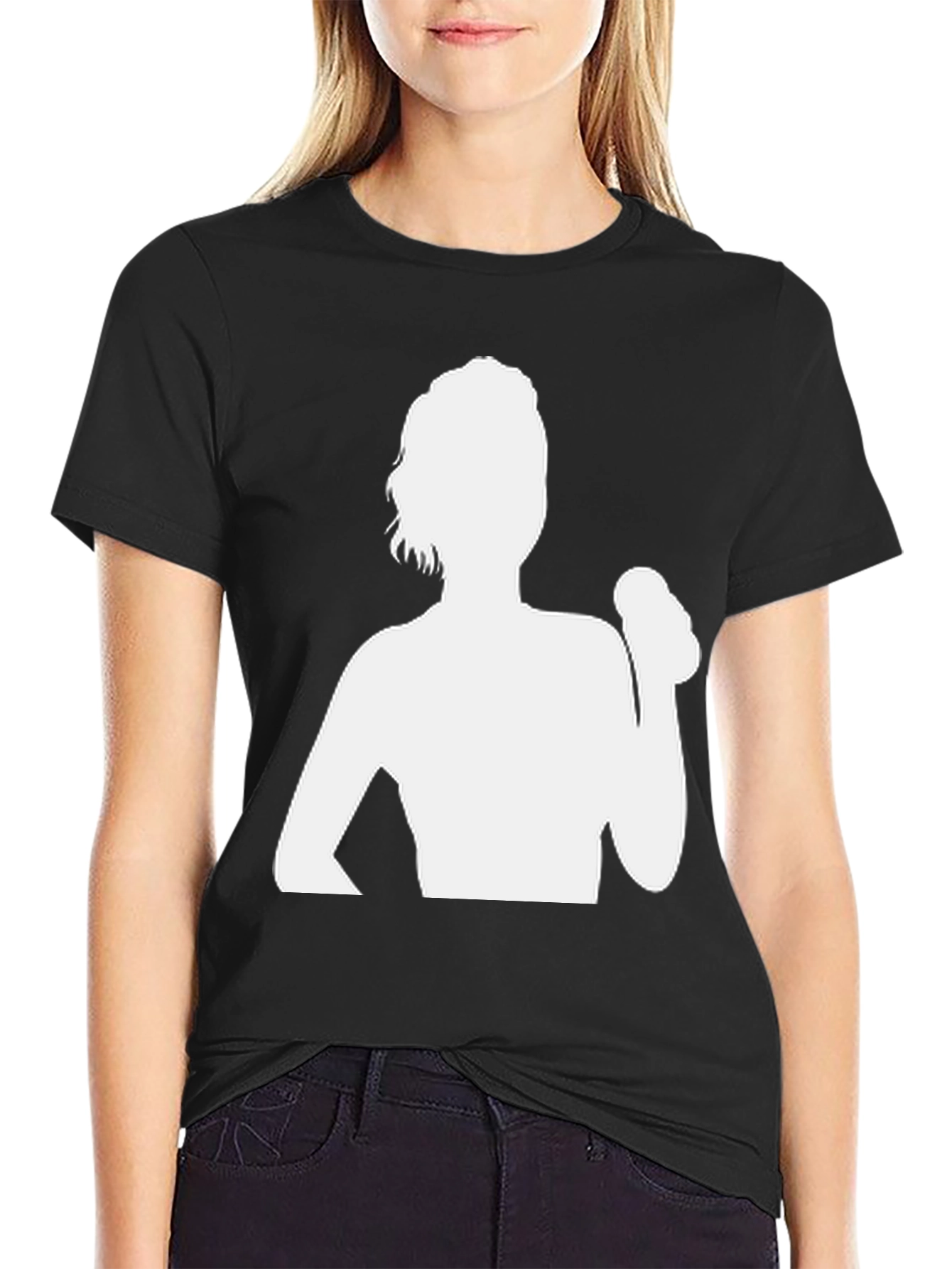 Camiseta Negra con Silueta de Mujer Levantando Pesas
