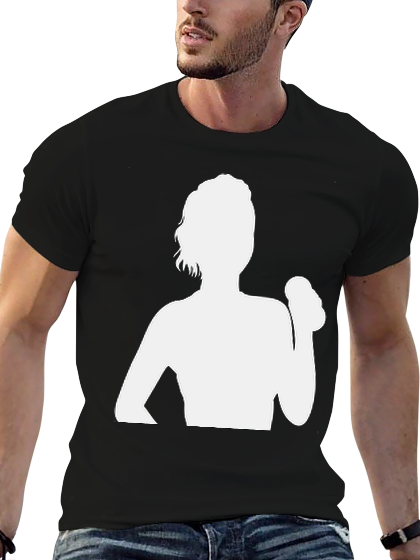 Camiseta Negra con Silueta de Mujer Levantando Pesas