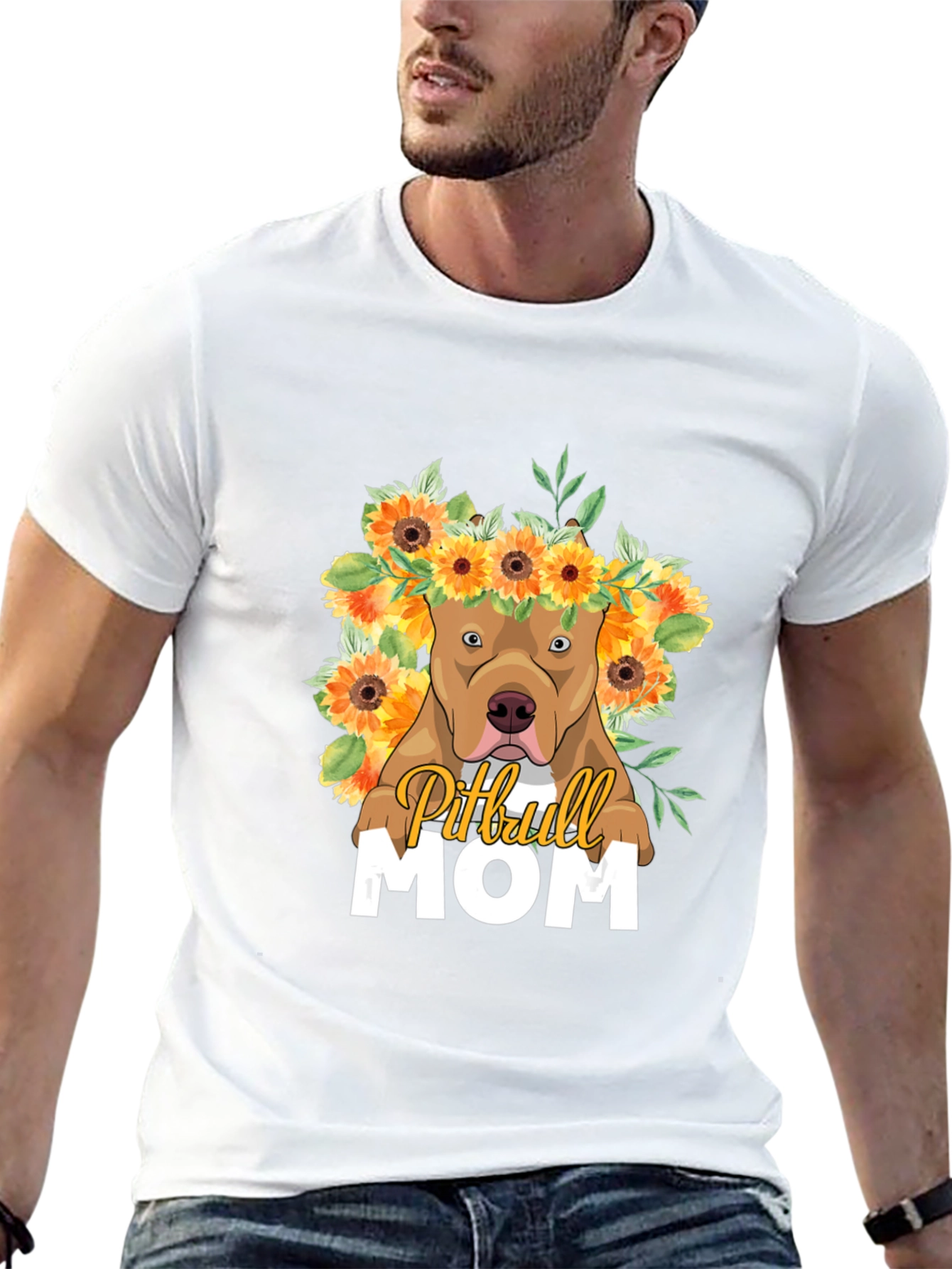 Camiseta Pitbull Mom - Diseño Floral Único