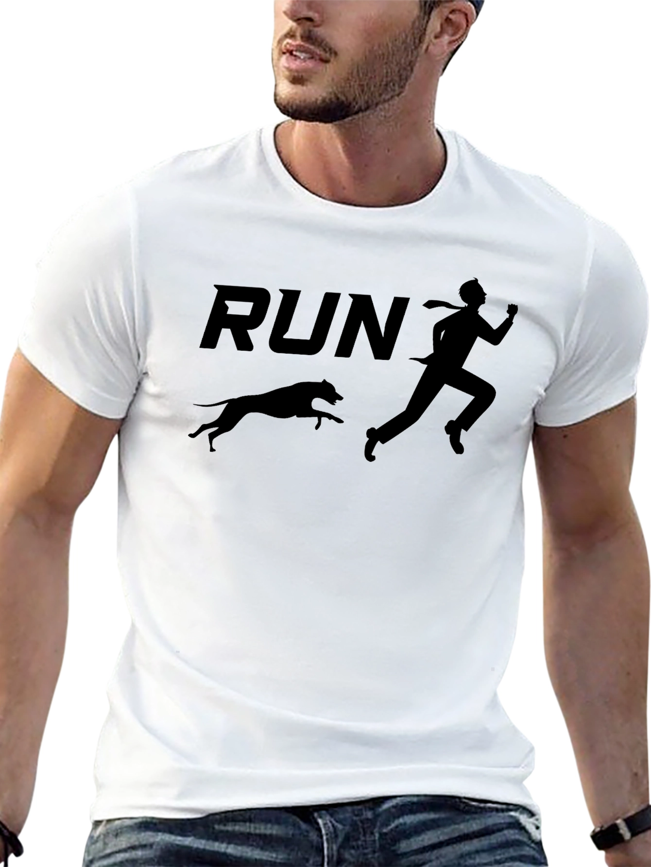 Camiseta Negra: Hombre Corriendo con Perro