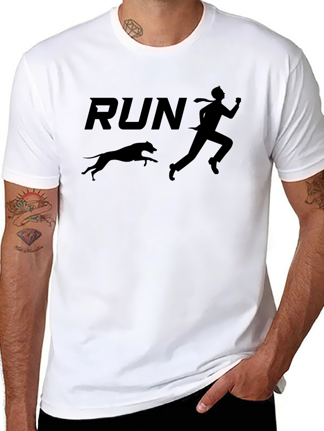 Camiseta Negra: Hombre Corriendo con Perro