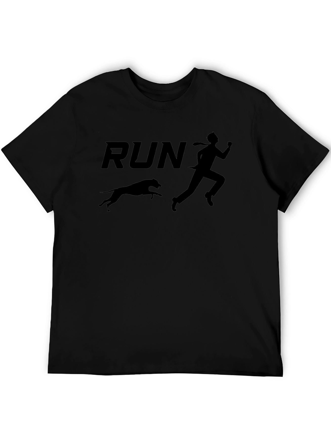 Camiseta Negra: Hombre Corriendo con Perro