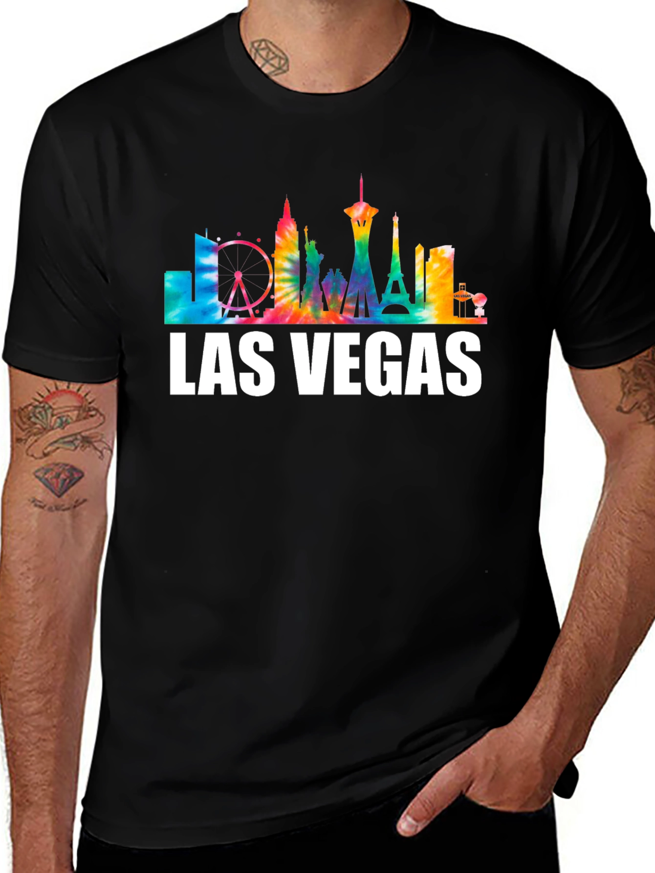 Camiseta Negra Las Vegas Skyline Tie-Dye