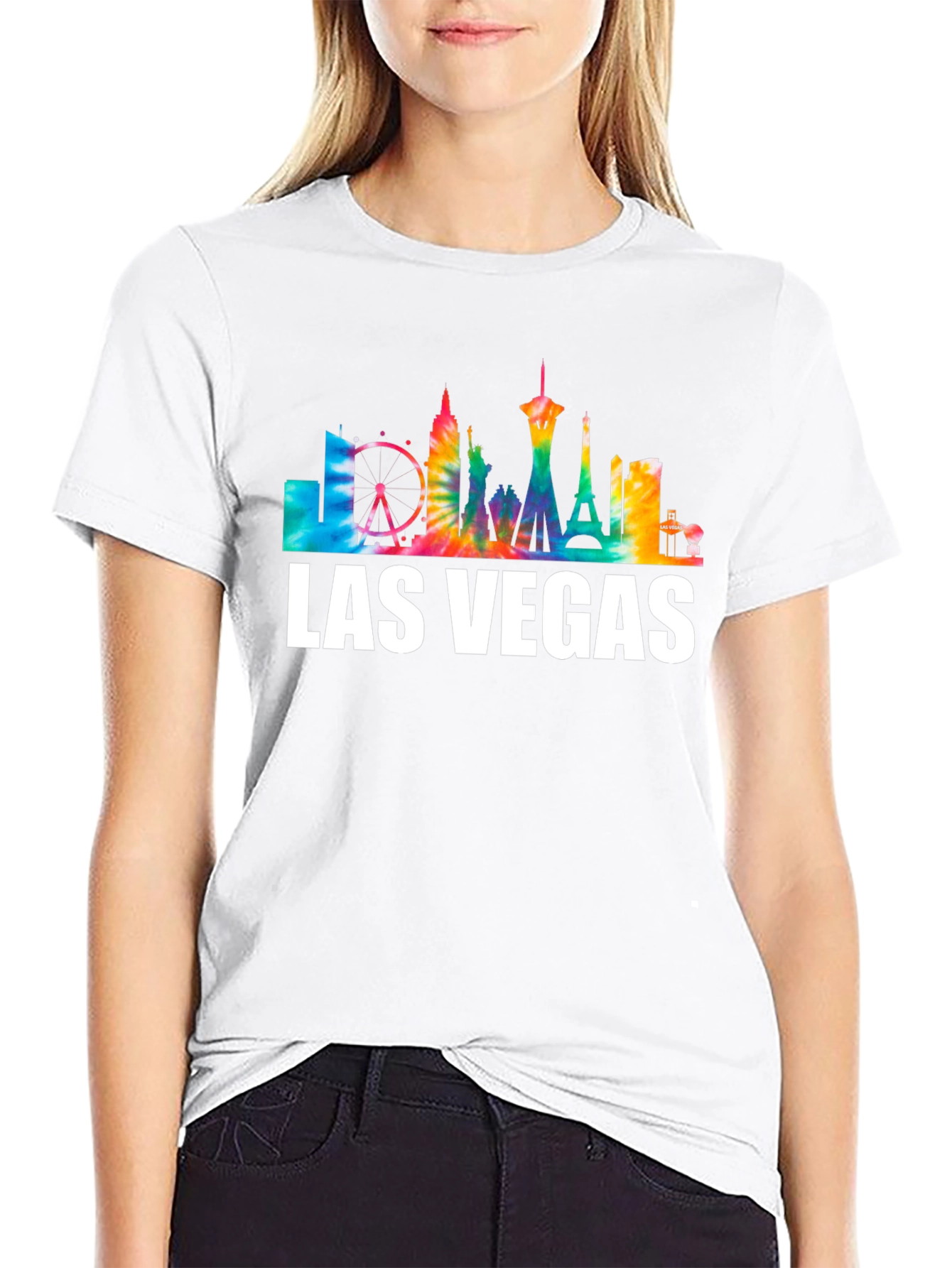 Camiseta Negra Las Vegas Skyline Tie-Dye