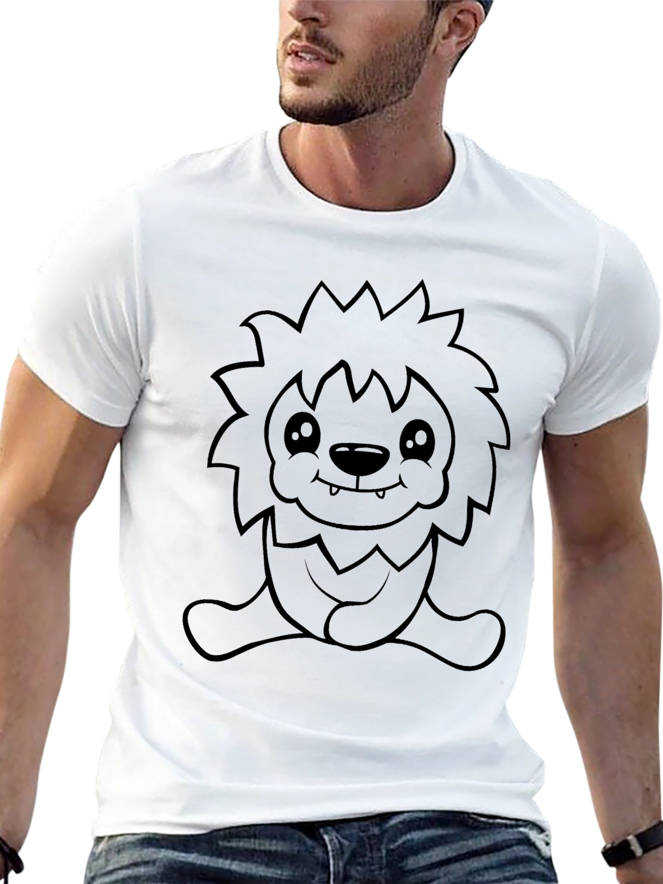 Camiseta Negra con Diseño de León Animado