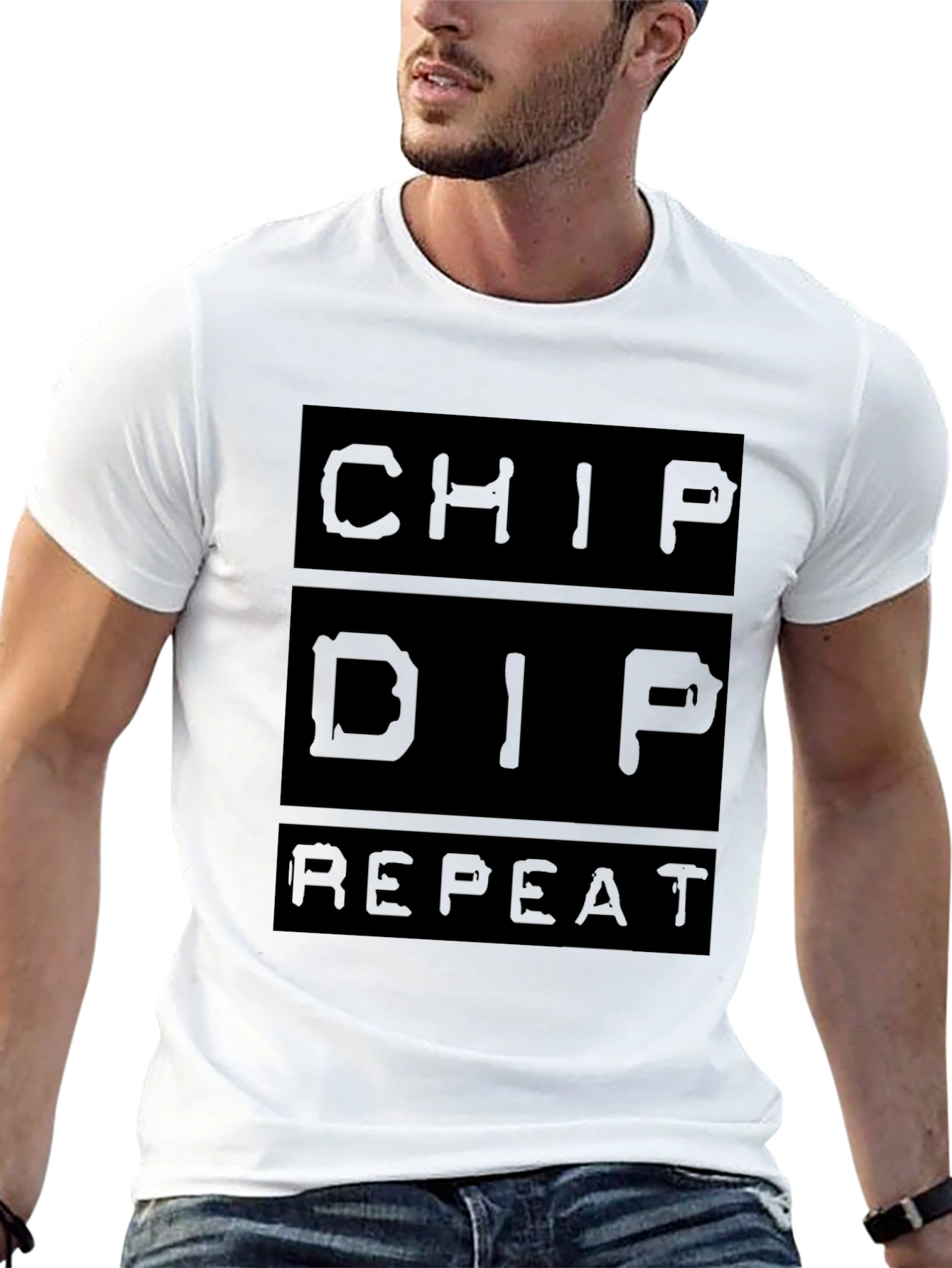Camiseta Negra: Chip Dip Repeat