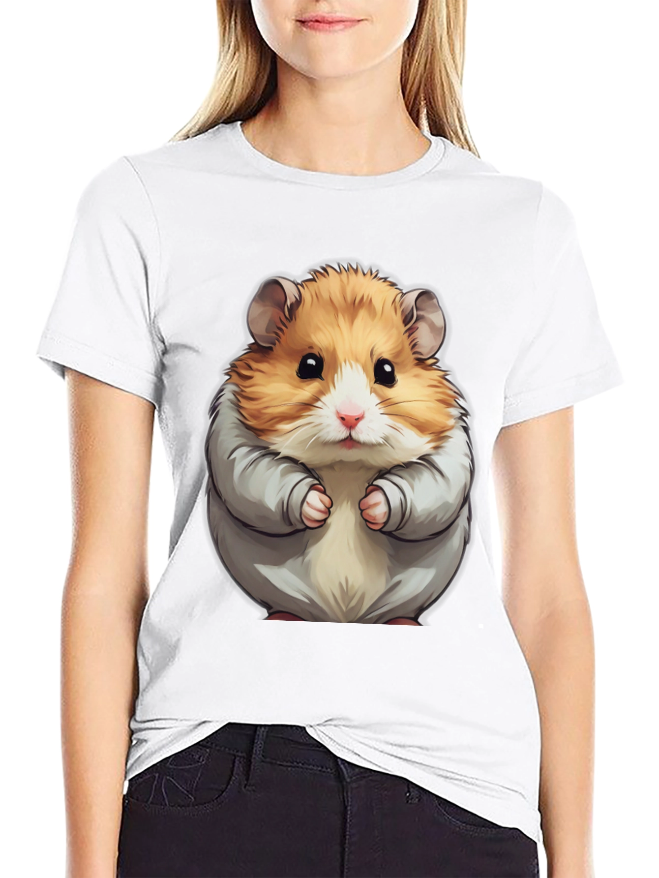 Camiseta Negra con Estampado de Hámster Adorable