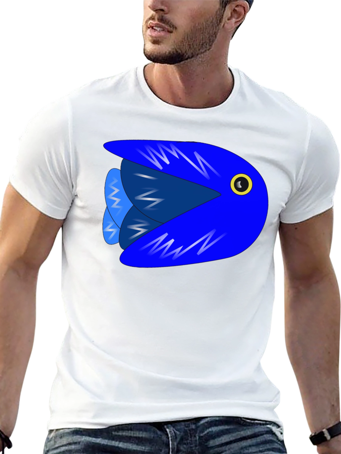 Camiseta Negra con Diseño de Pez Azul