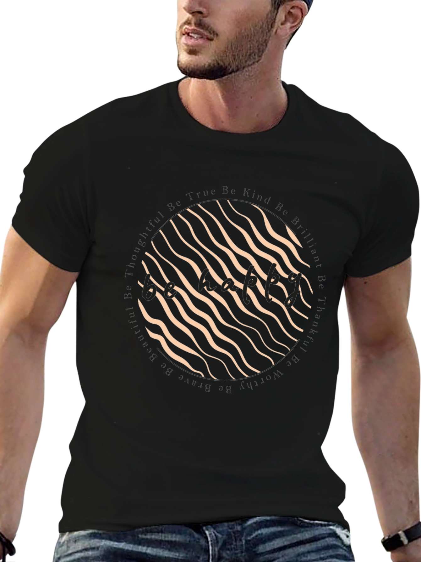 Camiseta Negra con Diseño Abstracto Circular